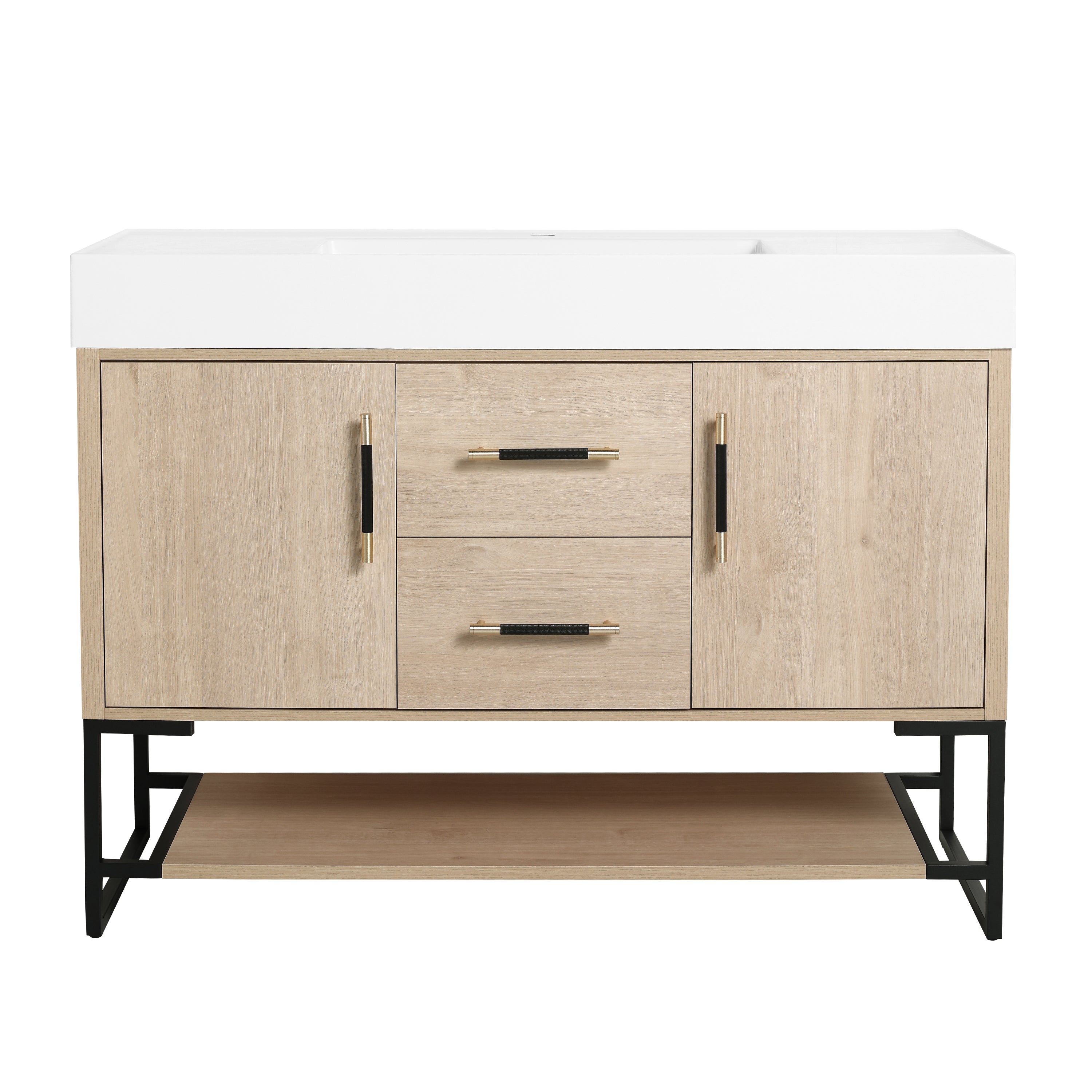 48 Inch Bathroom Vanity Freestanding Design With Cultured Marble Sink with 2 Drawers and Doors