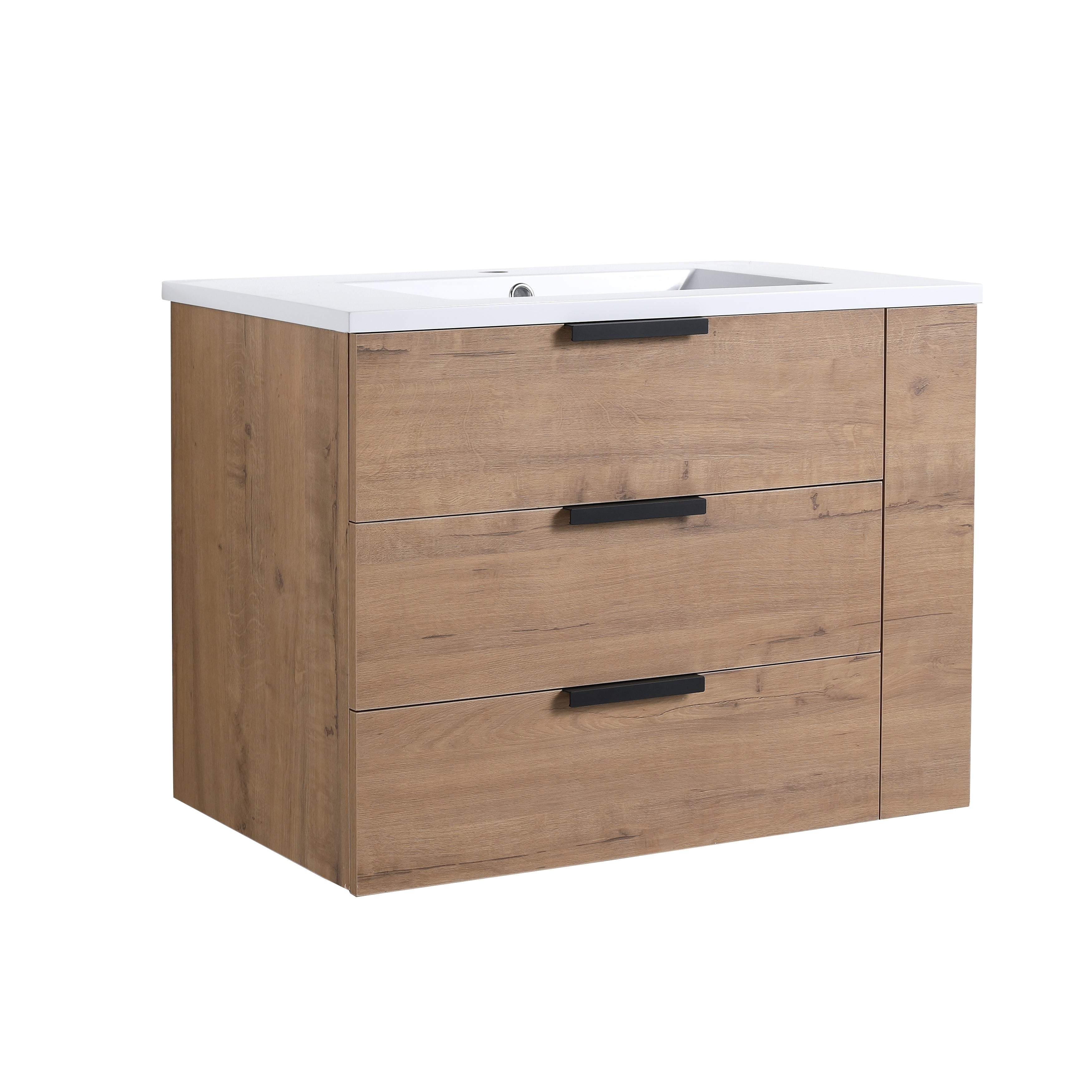 30 Inch Wall Mounting Bathroom Vanity with Cultured Marble Sink with Soft Close Drawer and Side Shelf