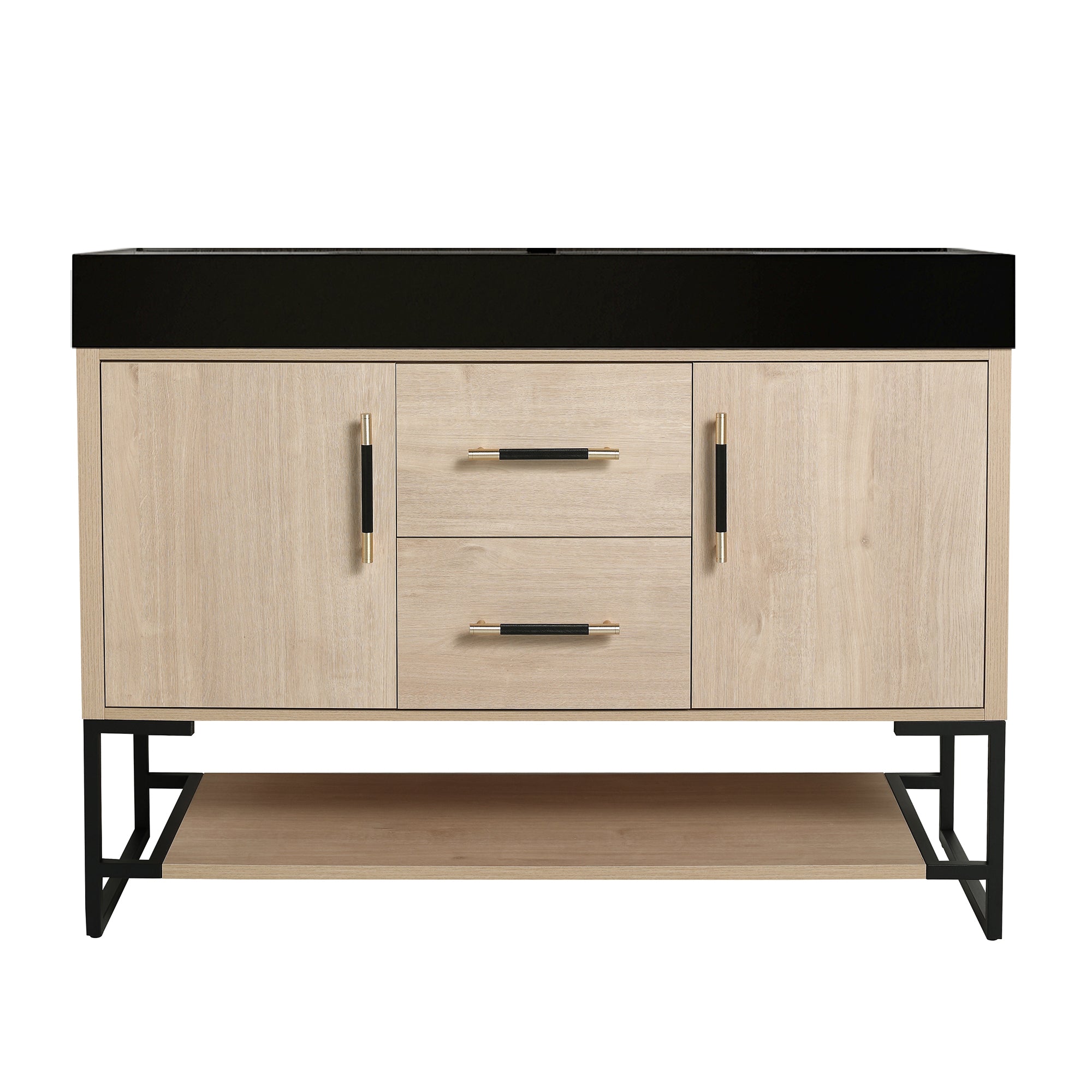 48 Inch Bathroom Vanity Freestanding Design With Cultured Marble Sink with 2 Drawers and Doors