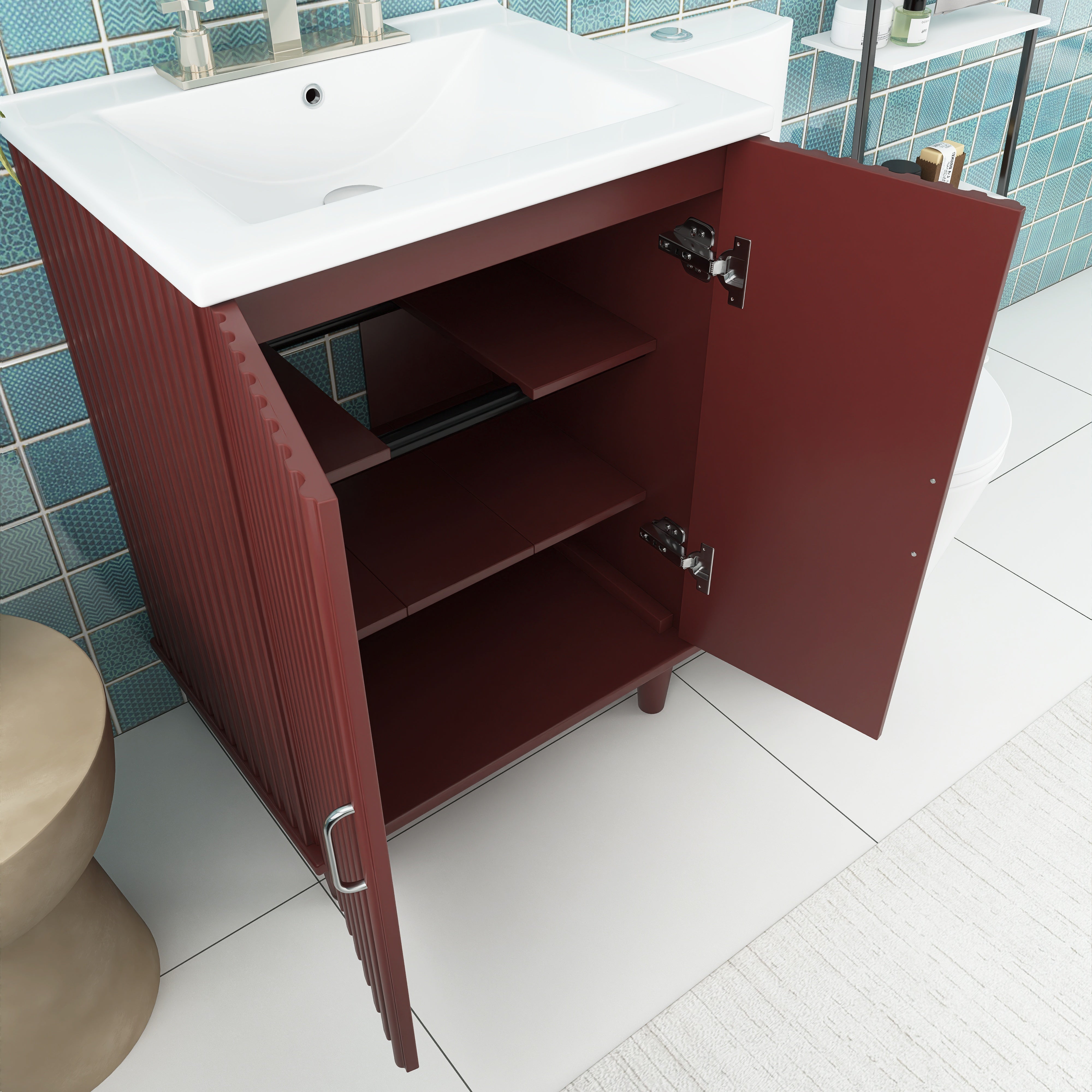 24" Freestanding Solid Wood and MDF Bathroom Vanity Set with Two Doors and Adjustable Shelves