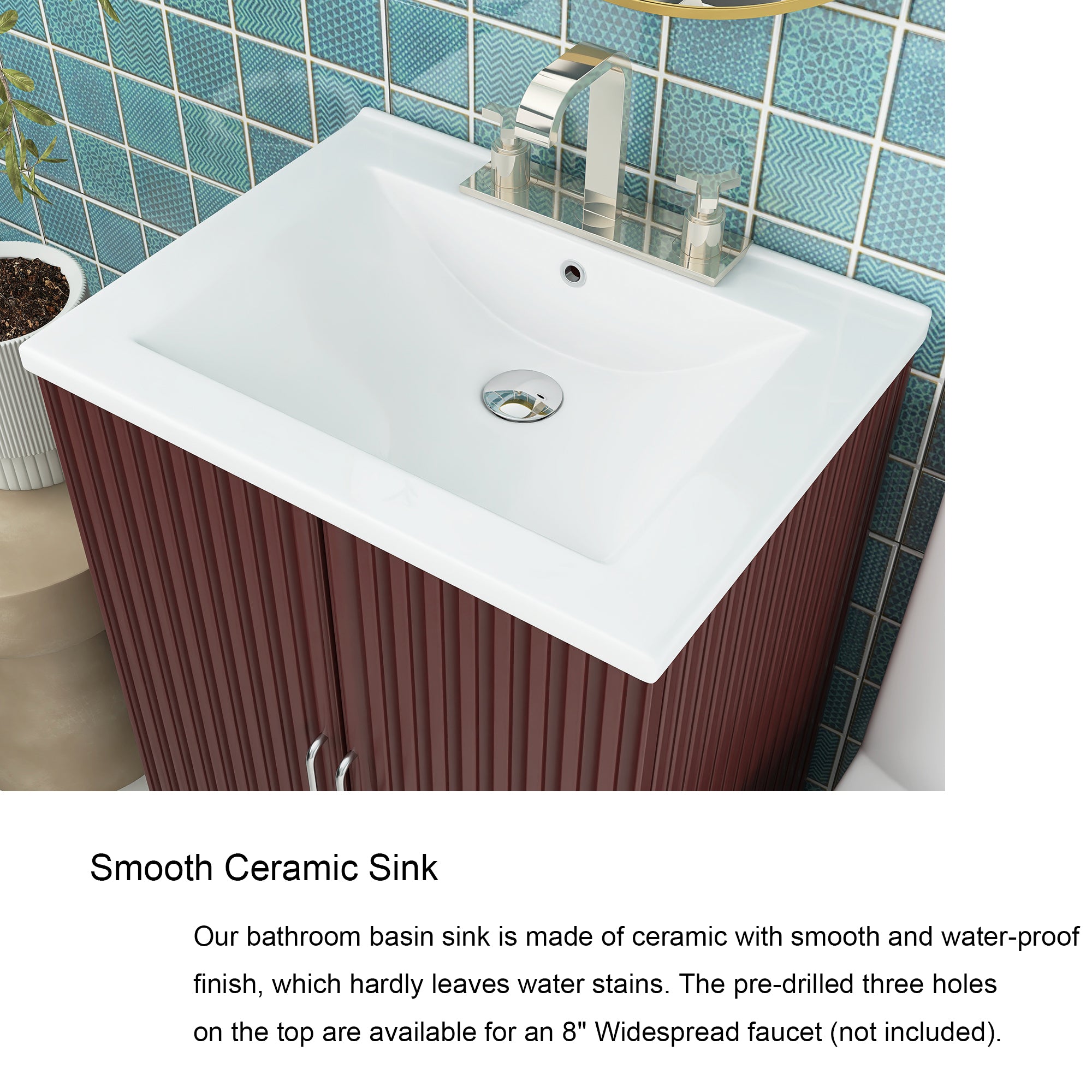 24" Freestanding Solid Wood and MDF Bathroom Vanity Set with Two Doors and Adjustable Shelves