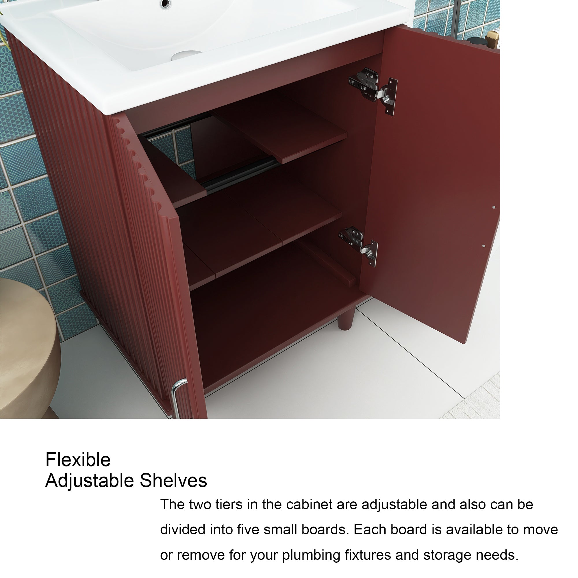 24" Freestanding Solid Wood and MDF Bathroom Vanity Set with Two Doors and Adjustable Shelves