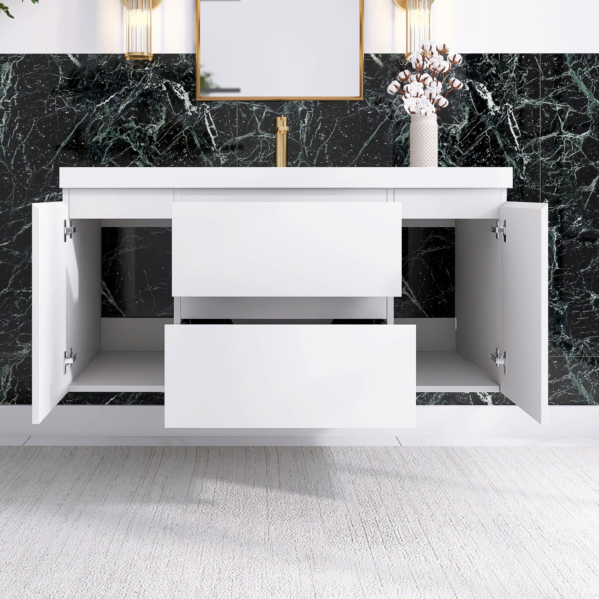 Wall-Mounted 2-drawer Bathroom Vanity Set with Integrated Resin Sink