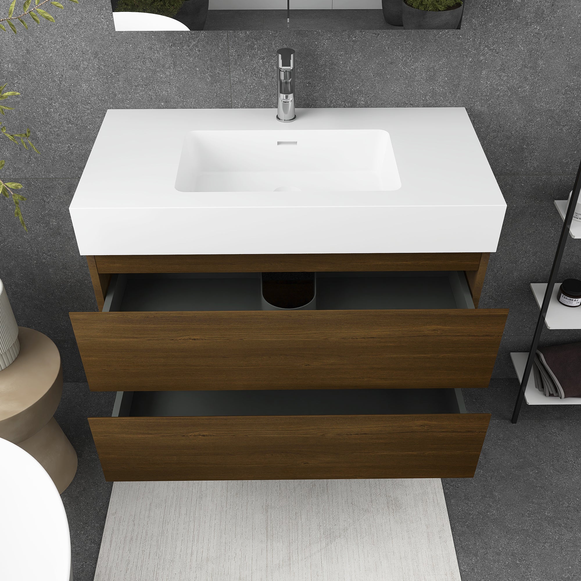 24"/30"/36" Wall-Mounted Bathroom Vanity Set with 2 Drawers and White Resin Sink