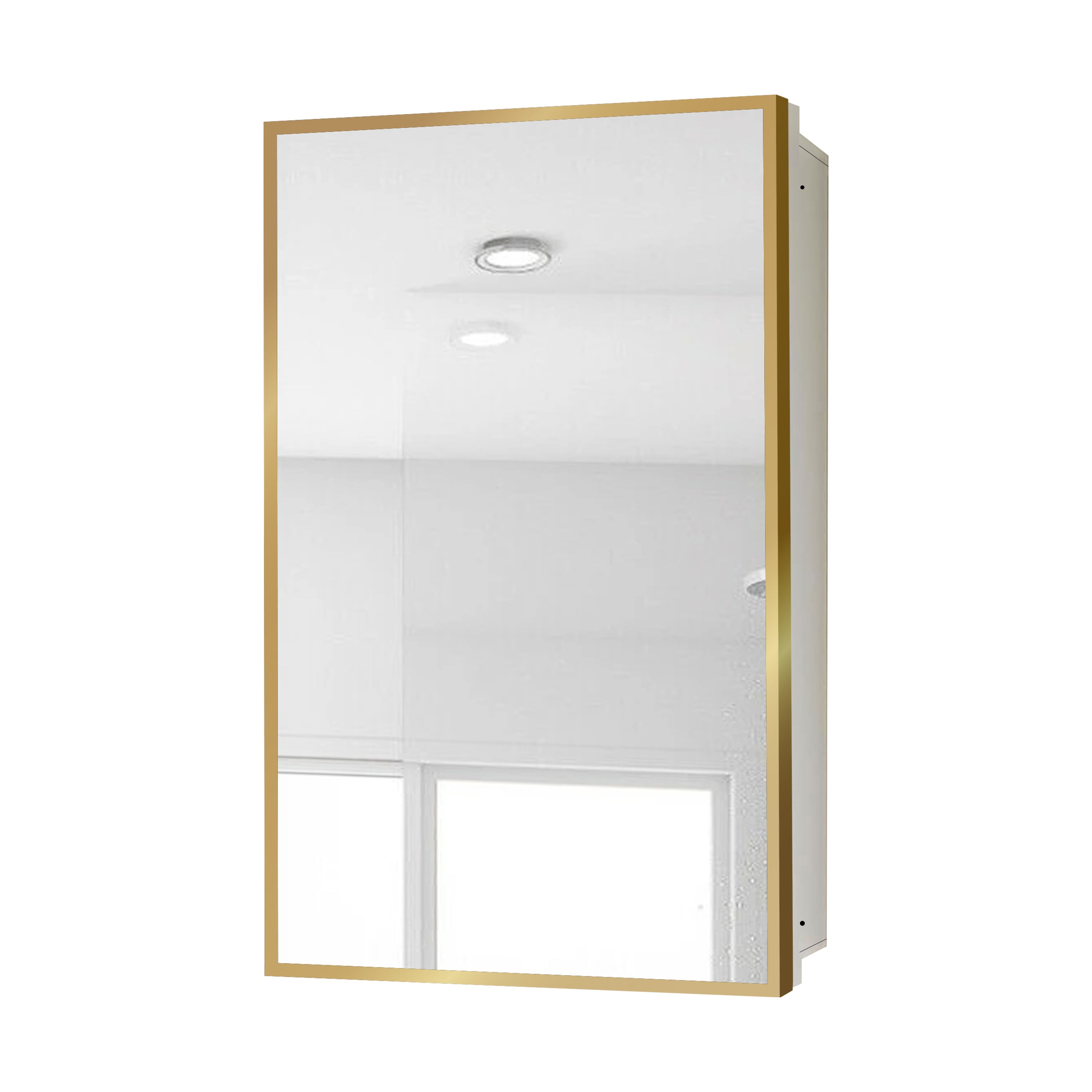 16" x 28" Wall Mounted Gold Framed Storage Bathroom Medicine Cabinet with Mirror