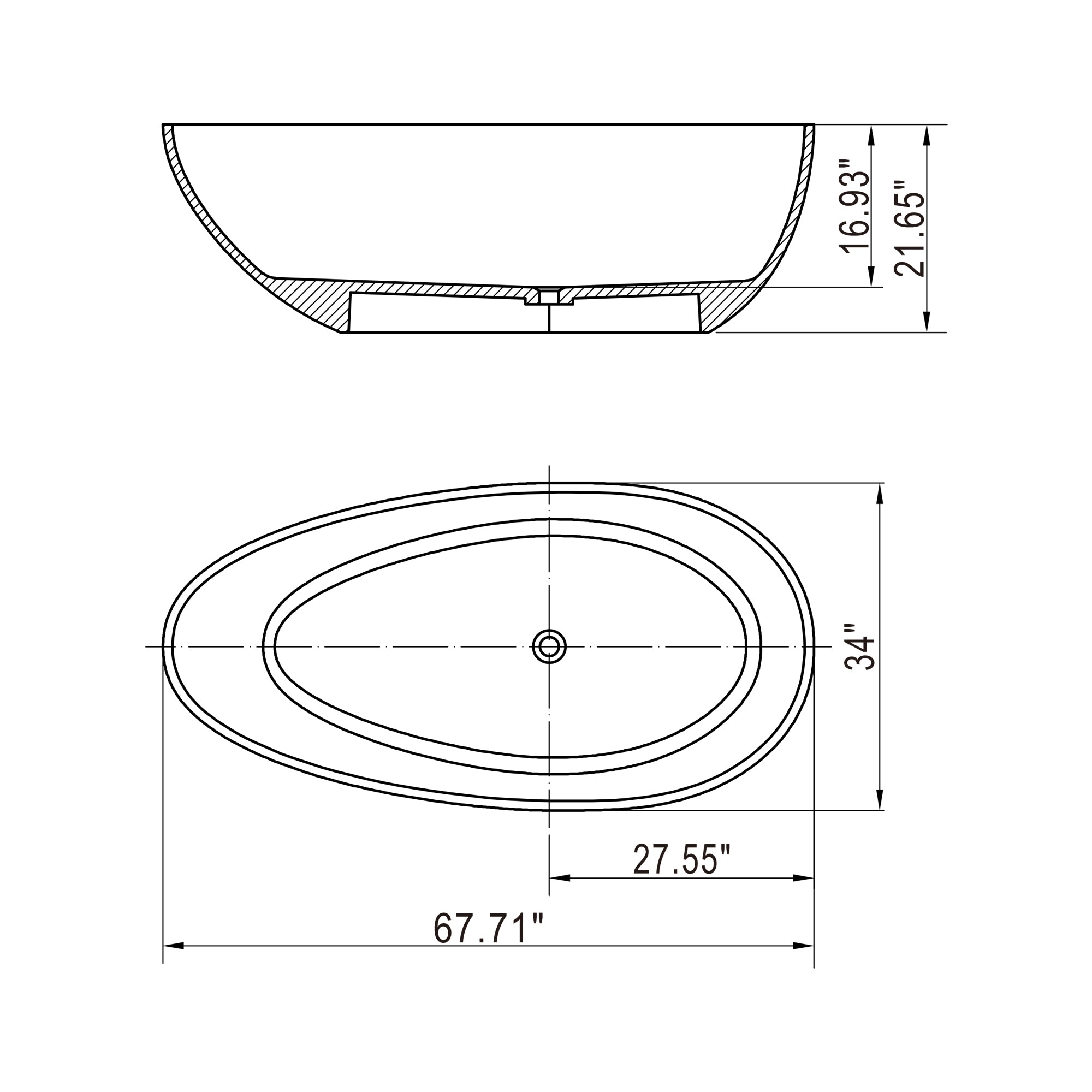 59 in. Solid Surface Double Slipper Freestanding Flat-bottom Soaking Bathtub in Matte White