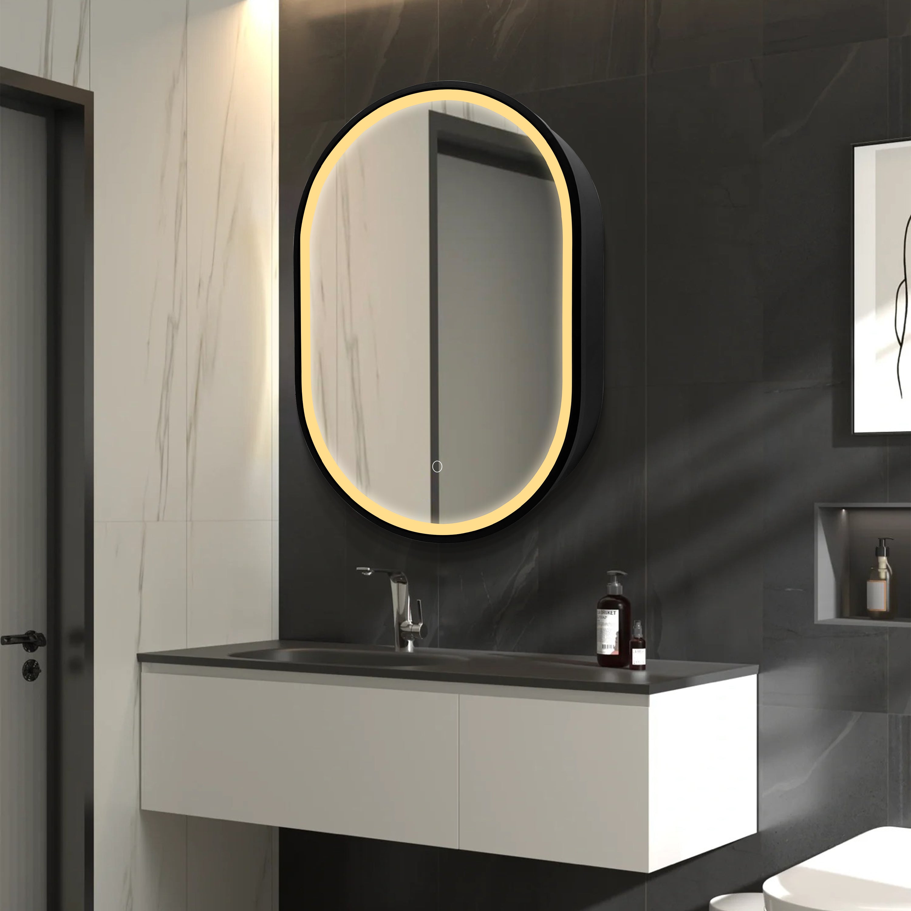 21 in. W x 31 in. H Black Framed Wall Mounted Bathroom Medicine Cabinet with LED Mirror