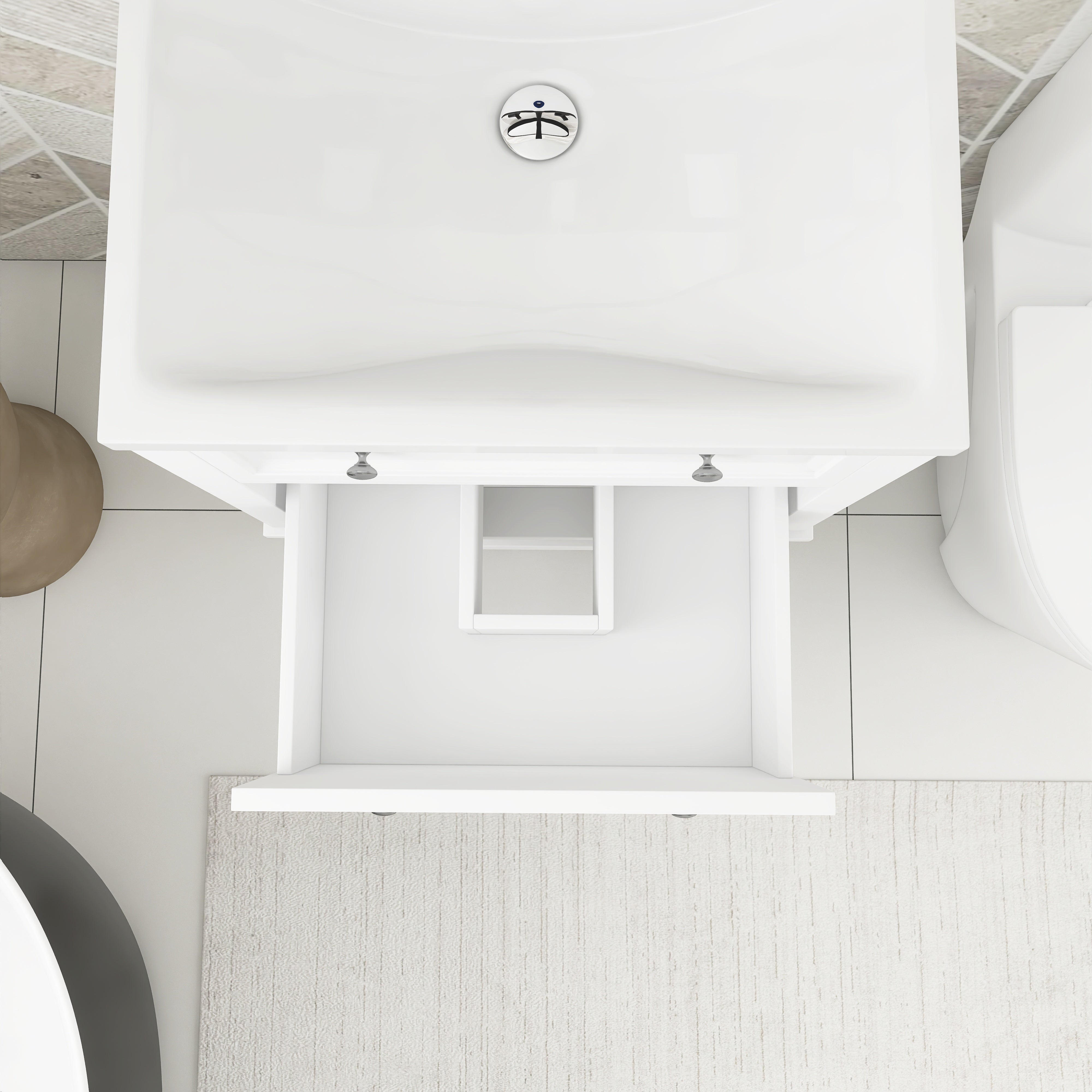 24 Inch MDF Freestanding Bathroom Vanity Set in White Integrated Ceramic Sink