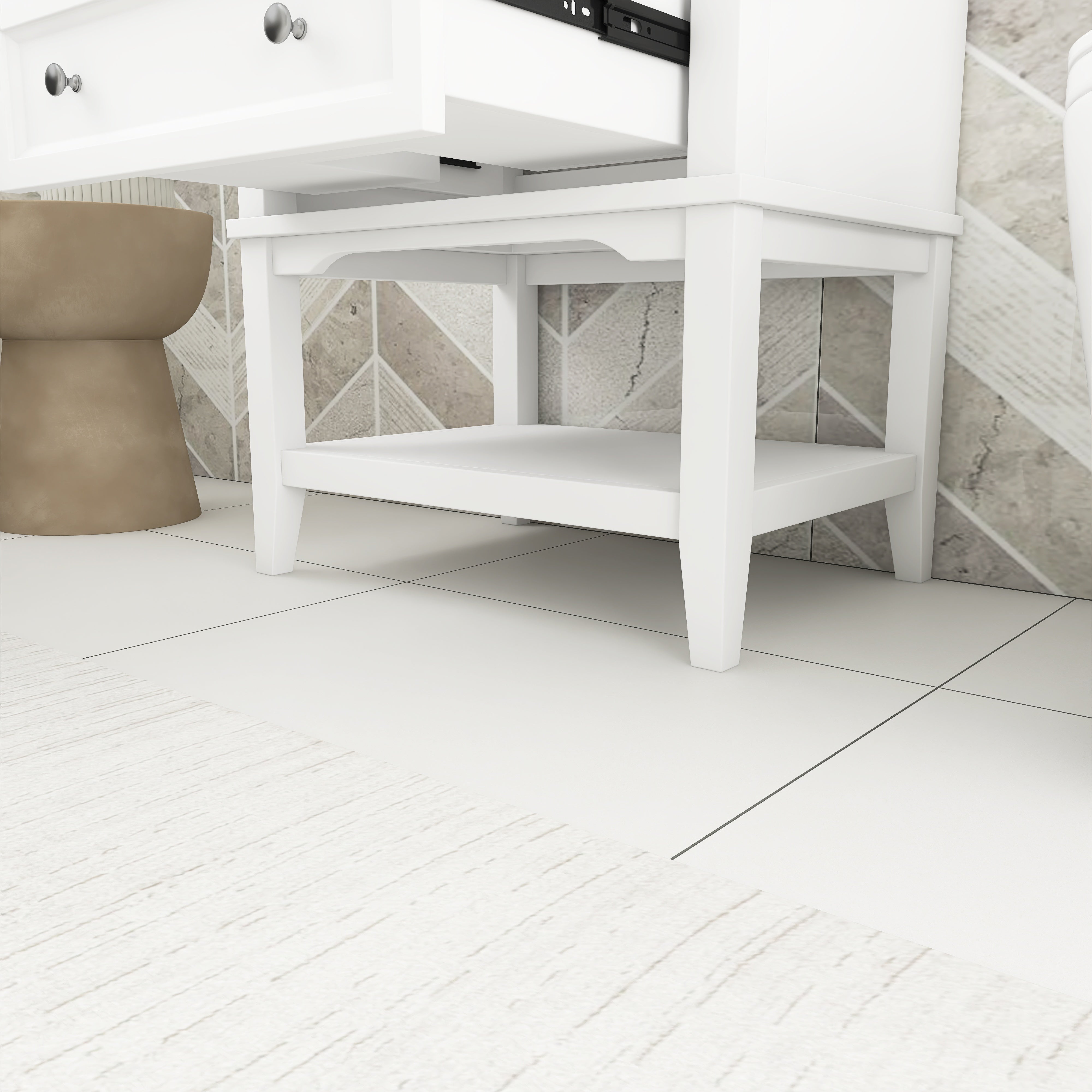 24 Inch MDF Freestanding Bathroom Vanity Set in White Integrated Ceramic Sink