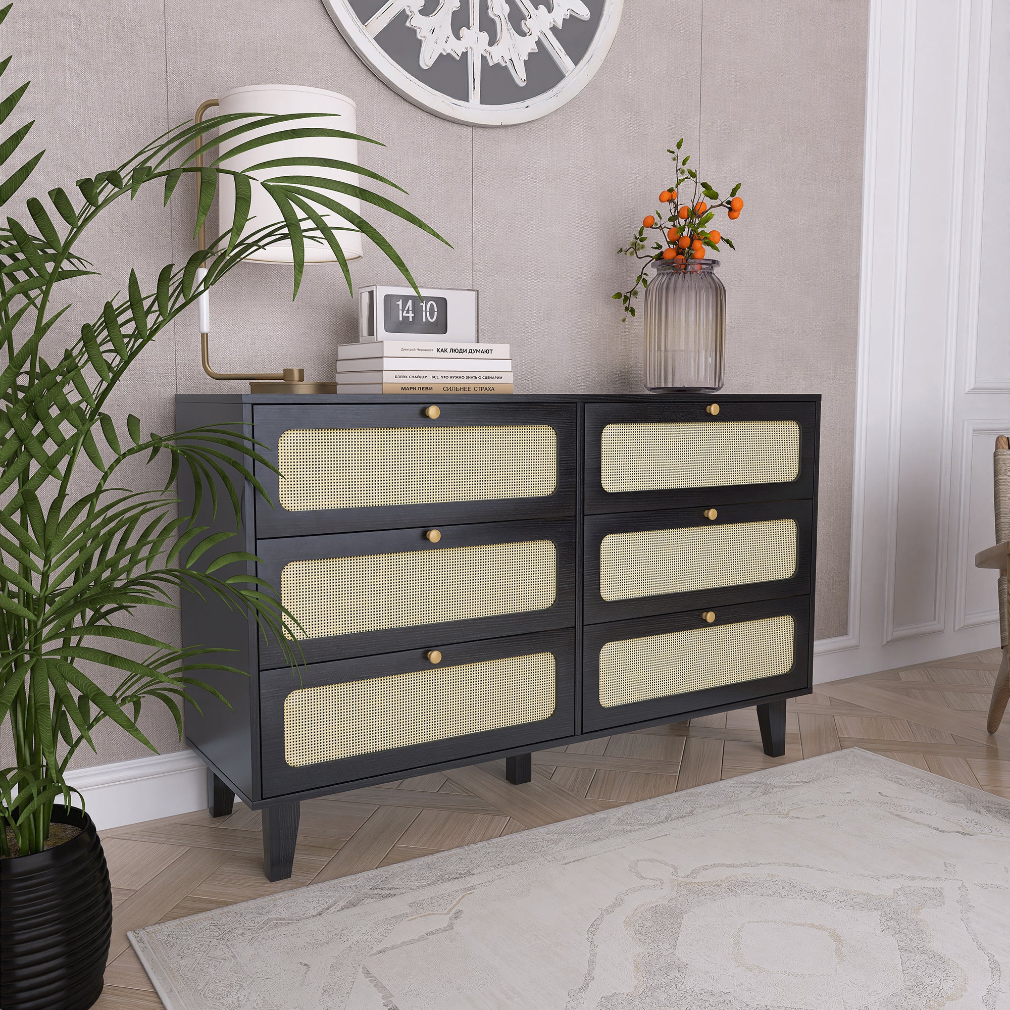52 Inches 6-Drawer MDF Double Dresser