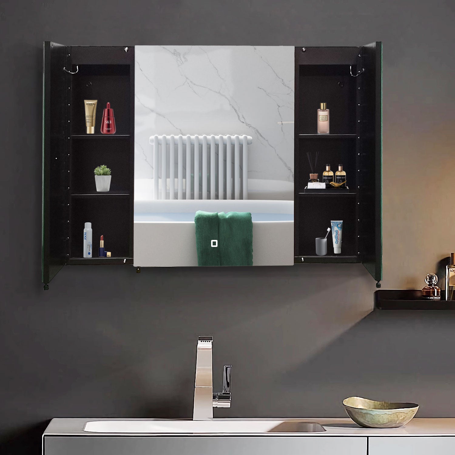 36" Surface Mount Bathroom Medicine Cabinet with Mirror and Shelves