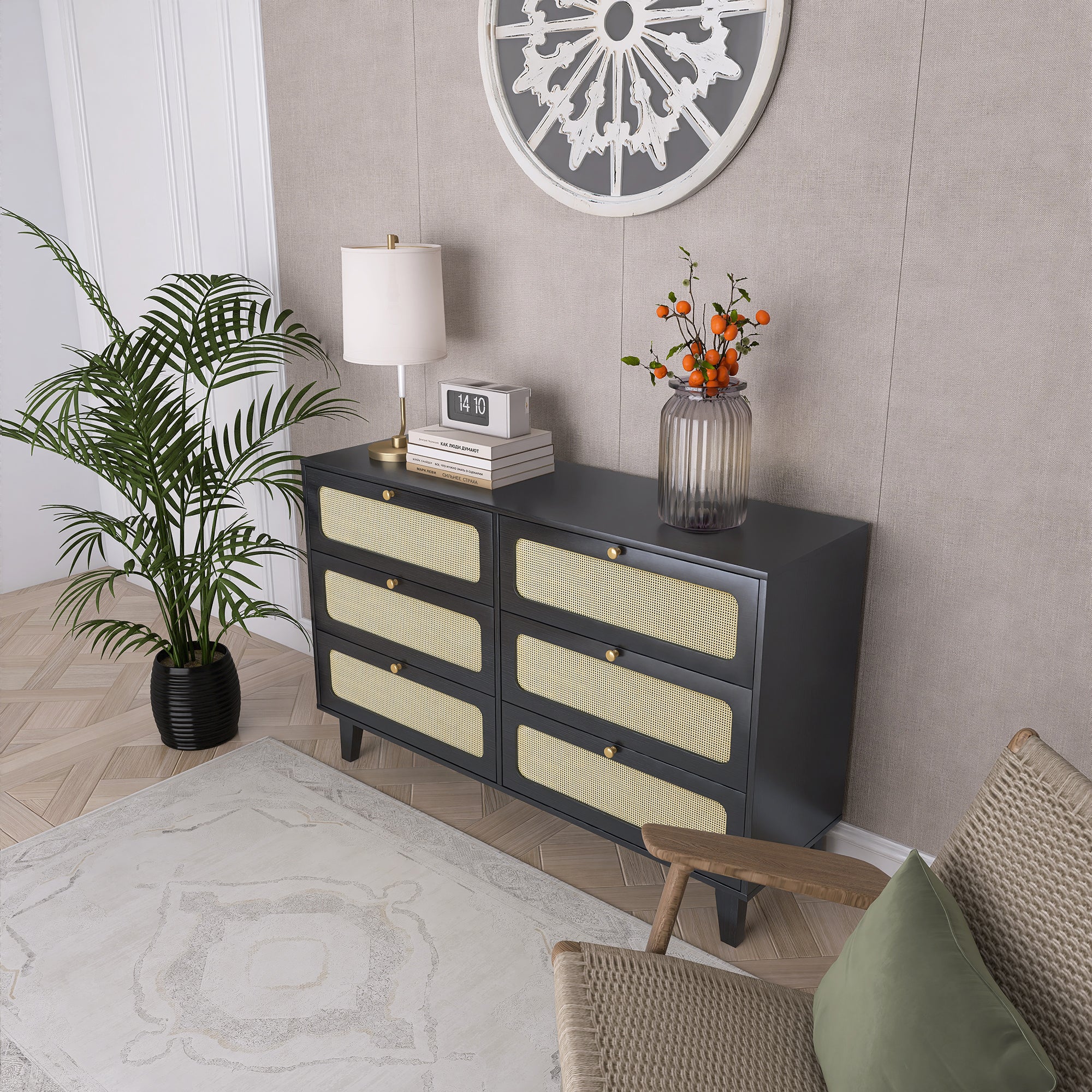 52 Inches 6-Drawer MDF Double Dresser