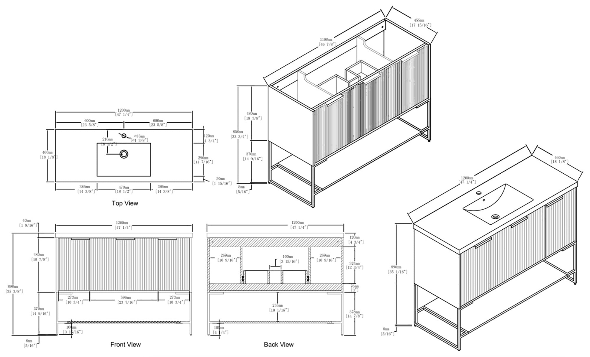 48 inch Plywood Freestanding Bathroom Vanity Set with Doors and Drawer and Open shelf and Integrated Resin Sink