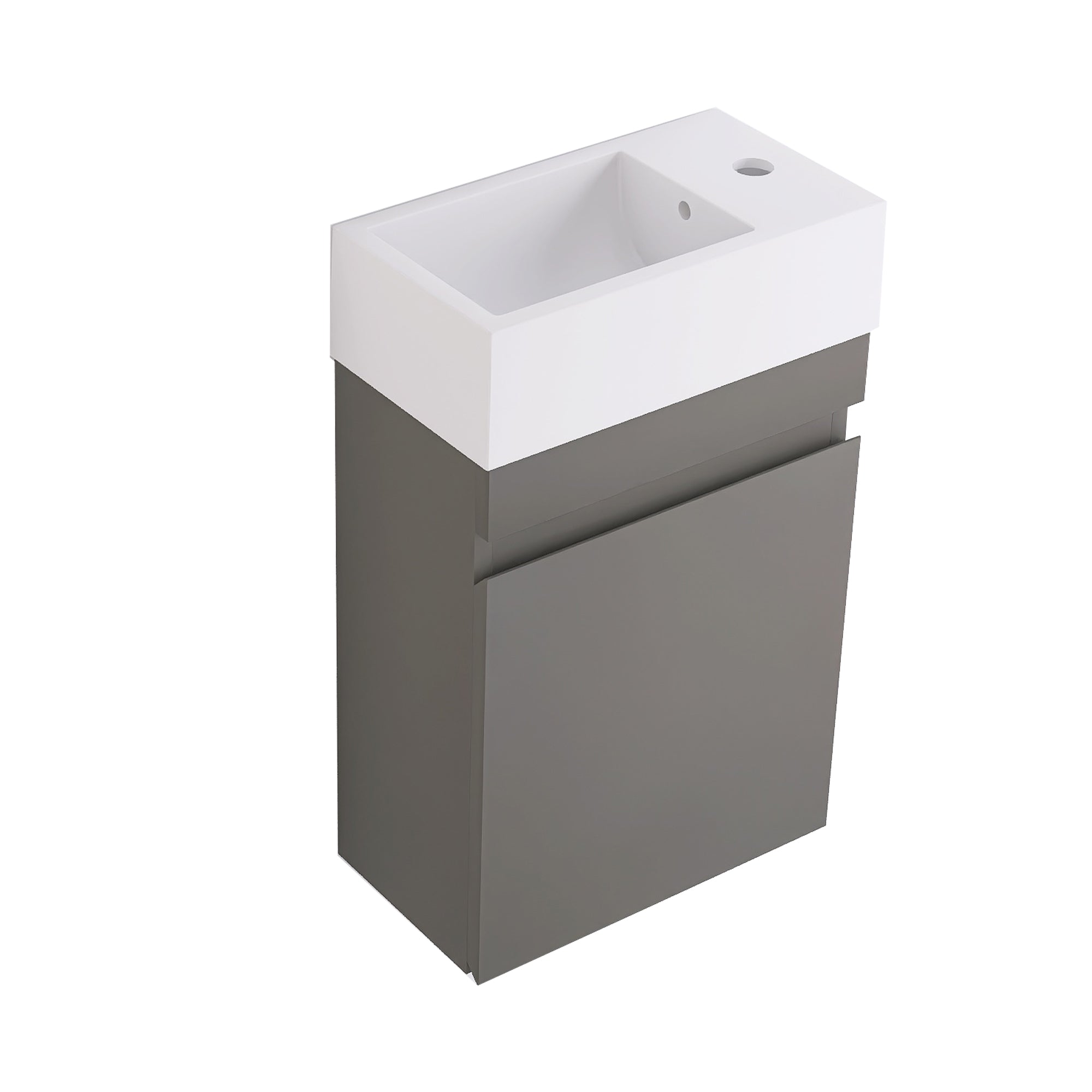 Wall-Mounted Bathroom Vanity Set in Grey with White Integrated Artificial Stone Sink