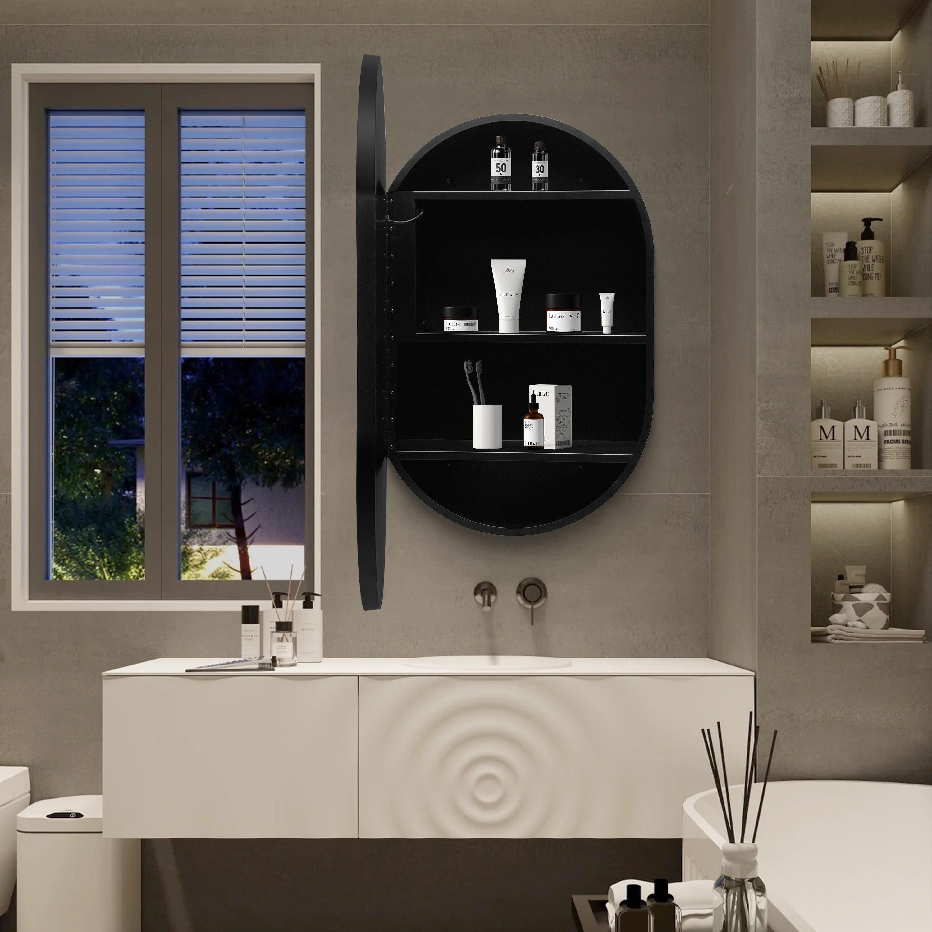 21 in. W x 31 in. H Black Framed Wall Mounted Bathroom Medicine Cabinet with LED Mirror