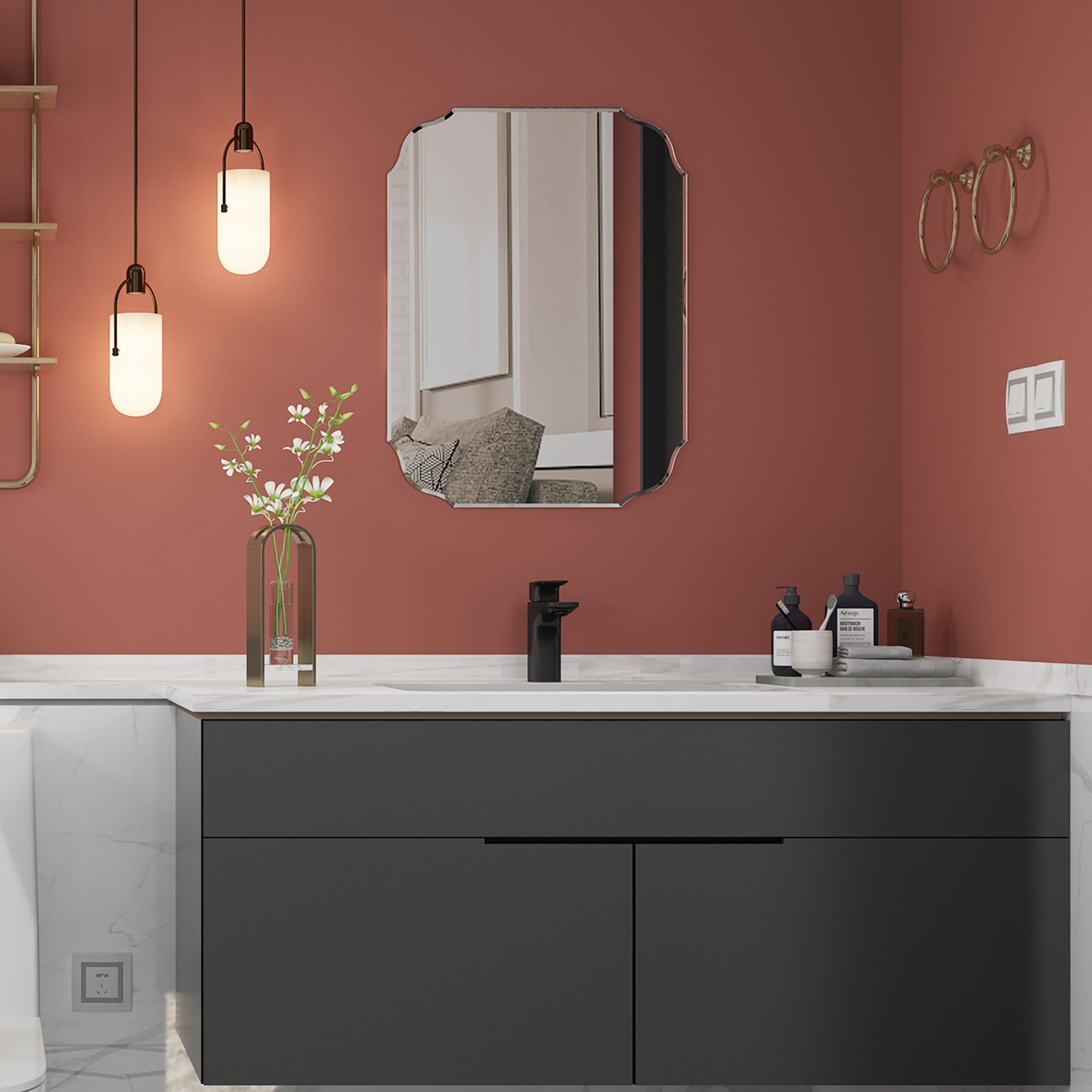 Rectangular Framed Wall Mounted Bathroom Vanity Mirror