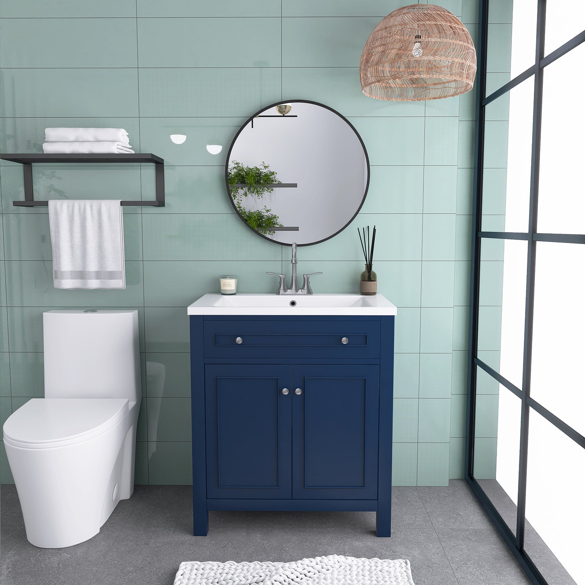 30 Inches MDF Freestanding Bathroom Vanity Set with Open Storage Shelf