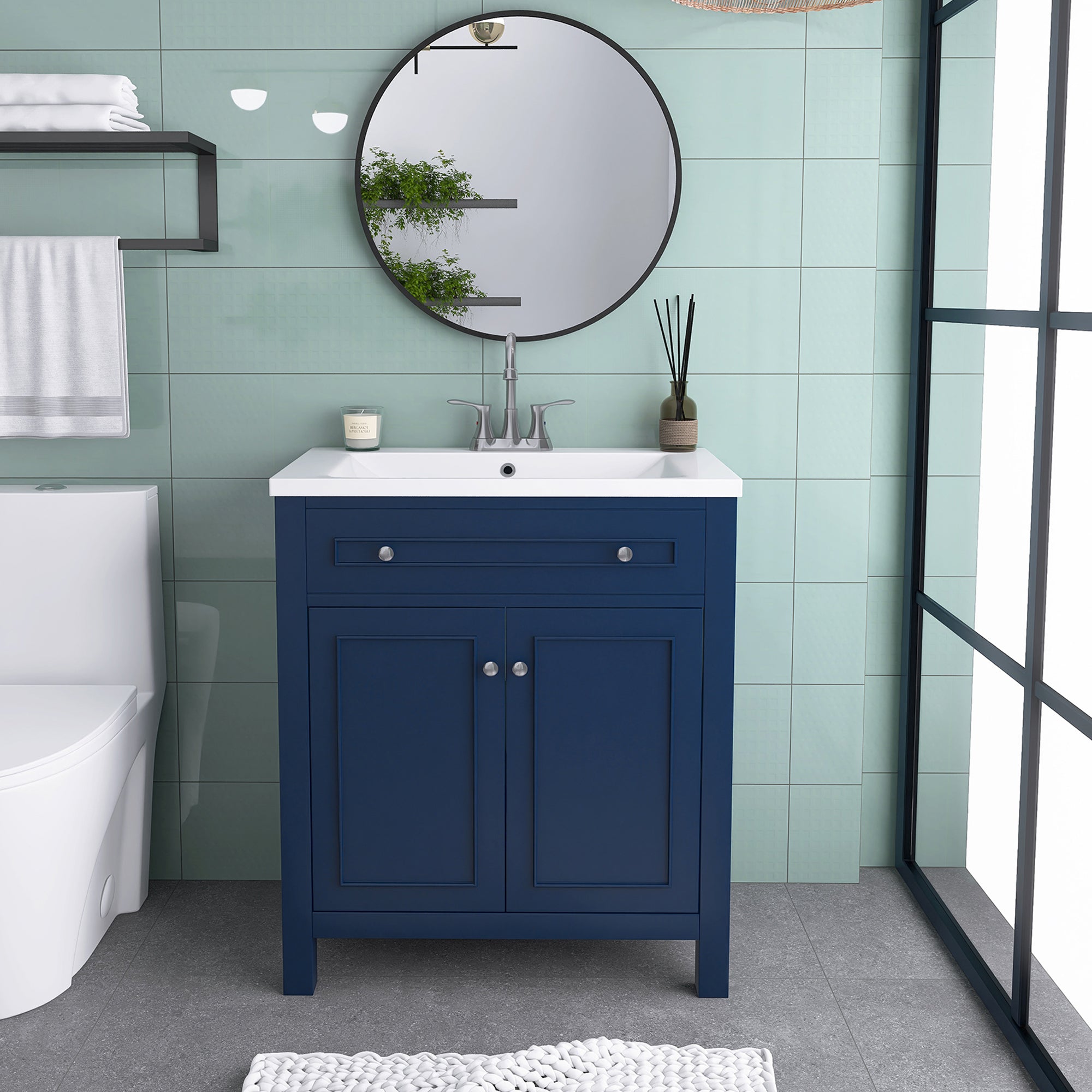 30 Inches MDF Freestanding Bathroom Vanity Set with Adjustable Shelf