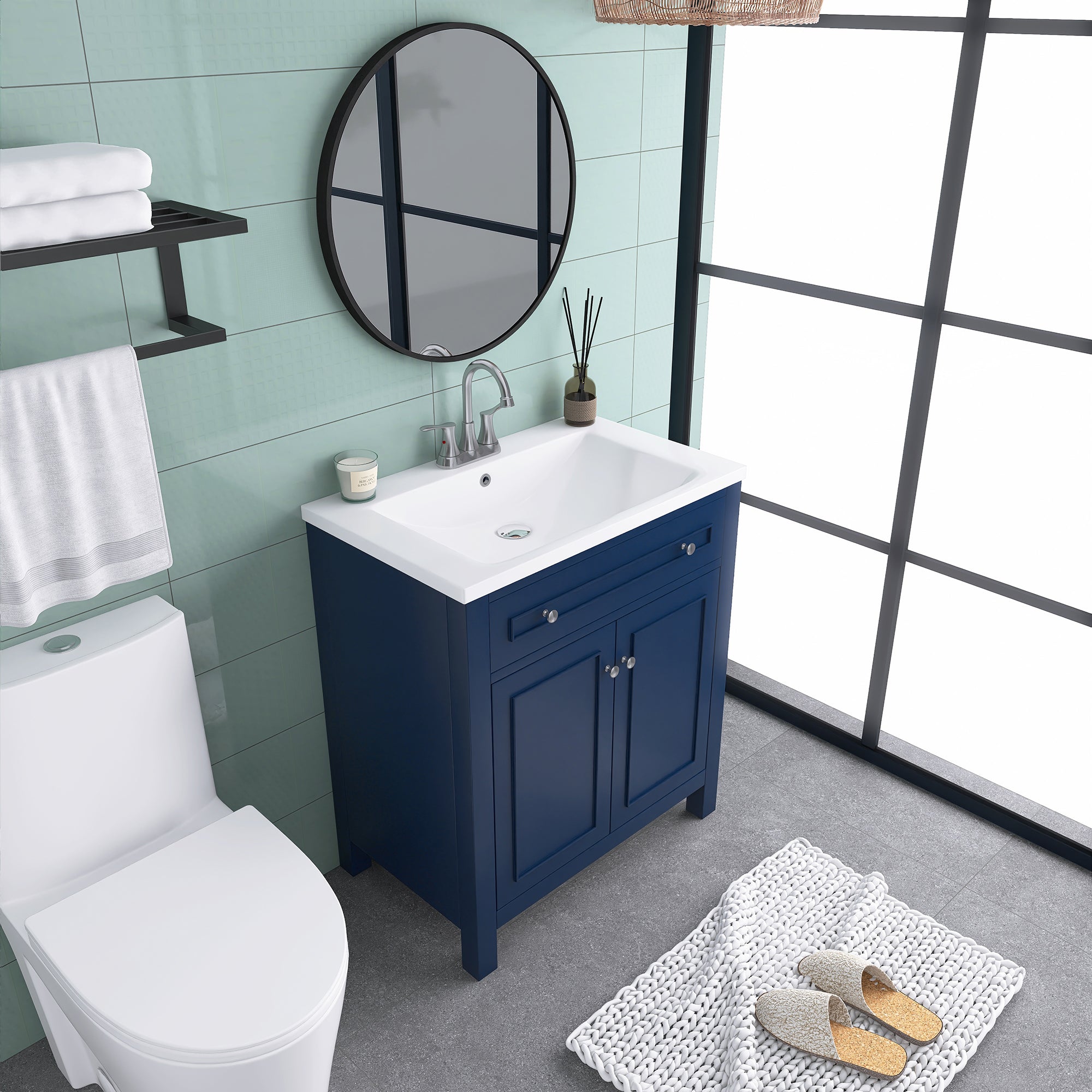 30 Inches MDF Freestanding Bathroom Vanity Set with Open Storage Shelf
