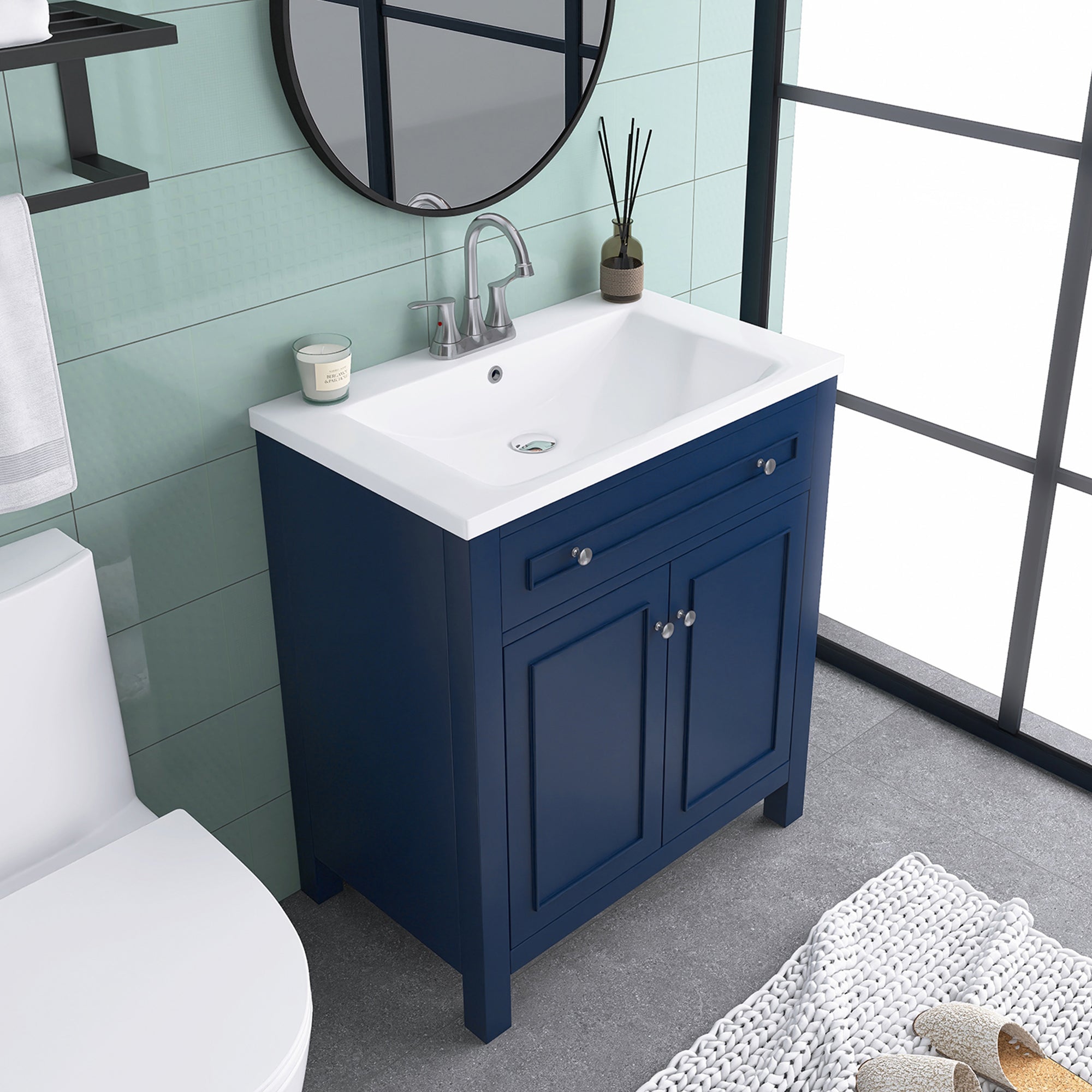 30 Inches MDF Freestanding Bathroom Vanity Set with Adjustable Shelf