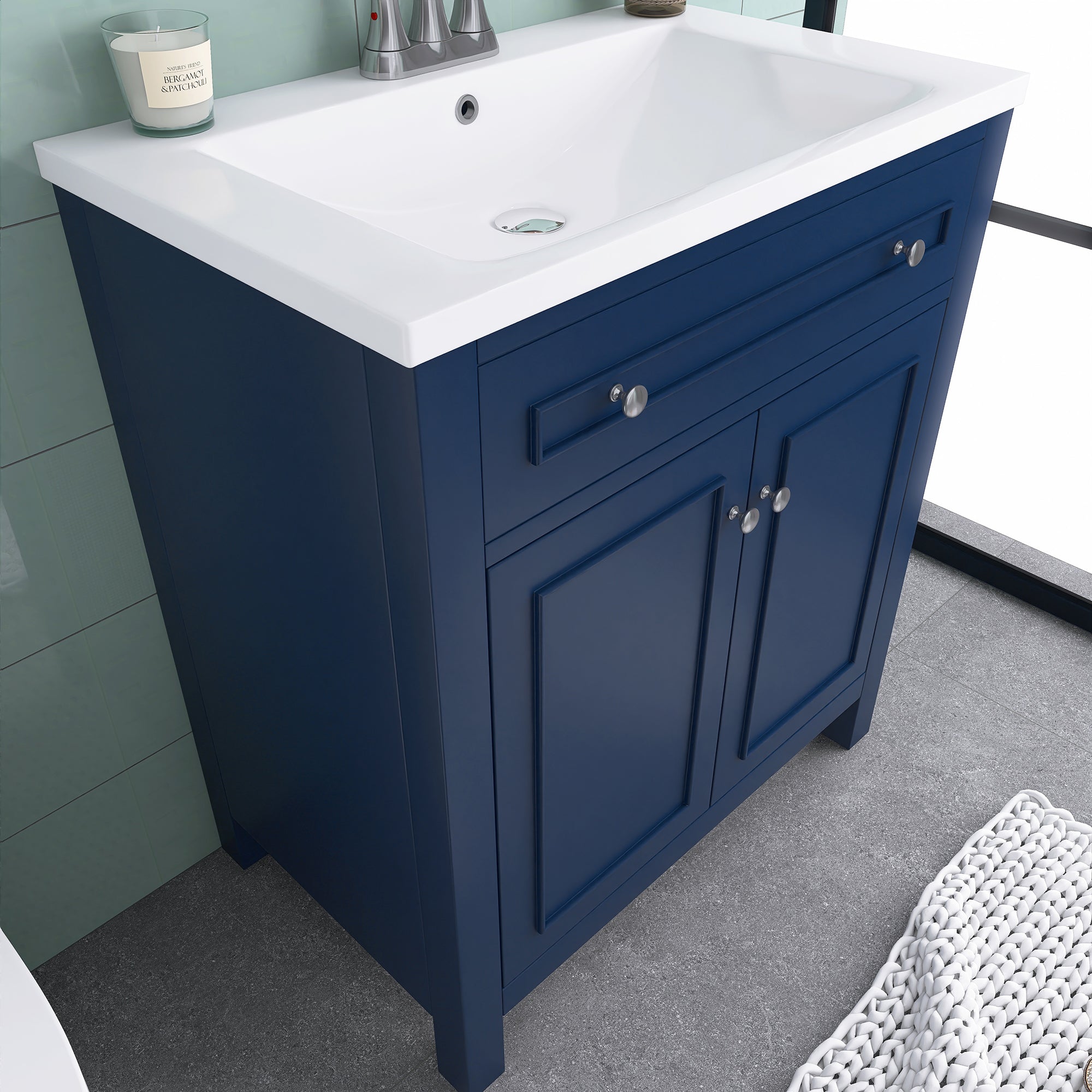 30 Inches MDF Freestanding Bathroom Vanity Set with Adjustable Shelf