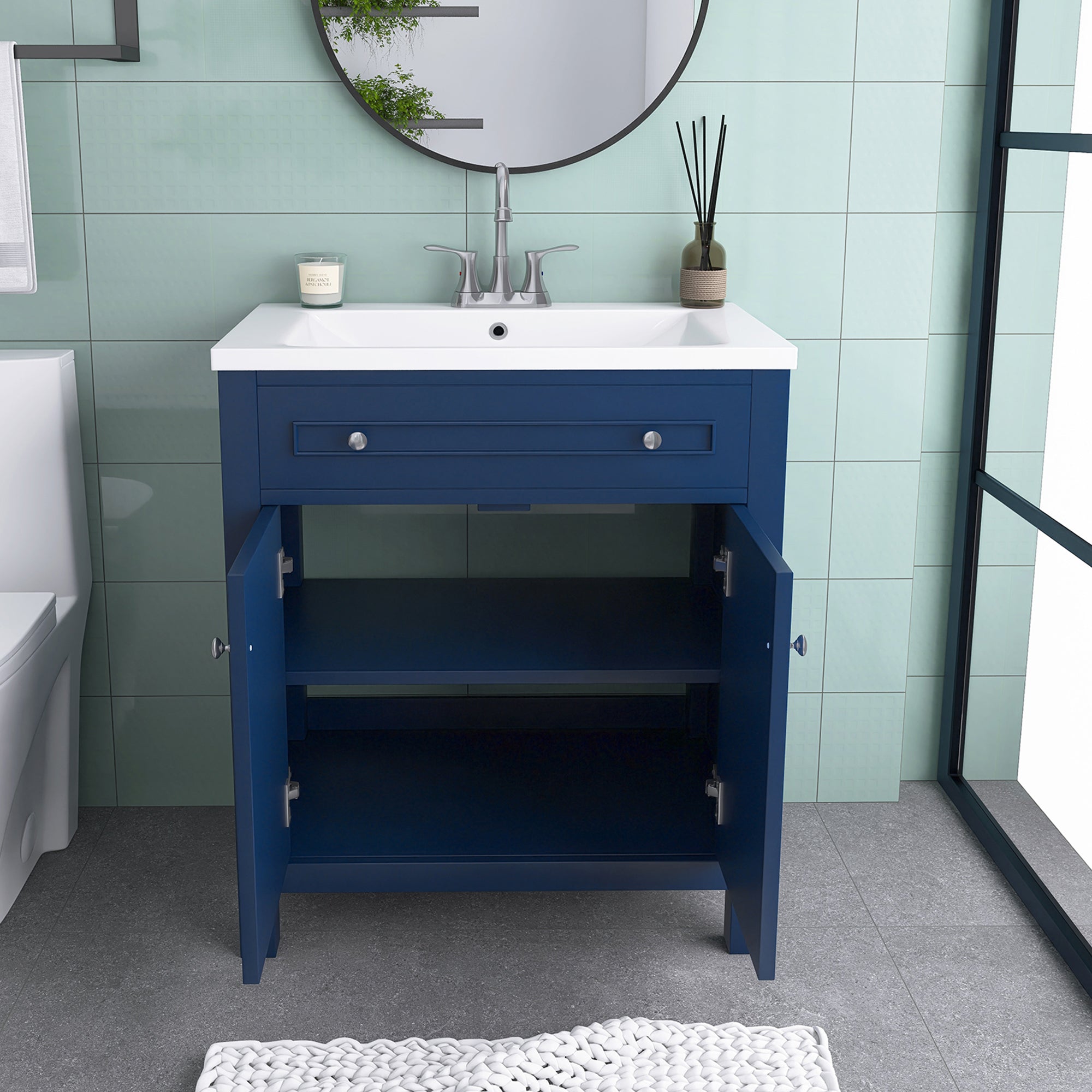 30 Inches MDF Freestanding Bathroom Vanity Set with Adjustable Shelf
