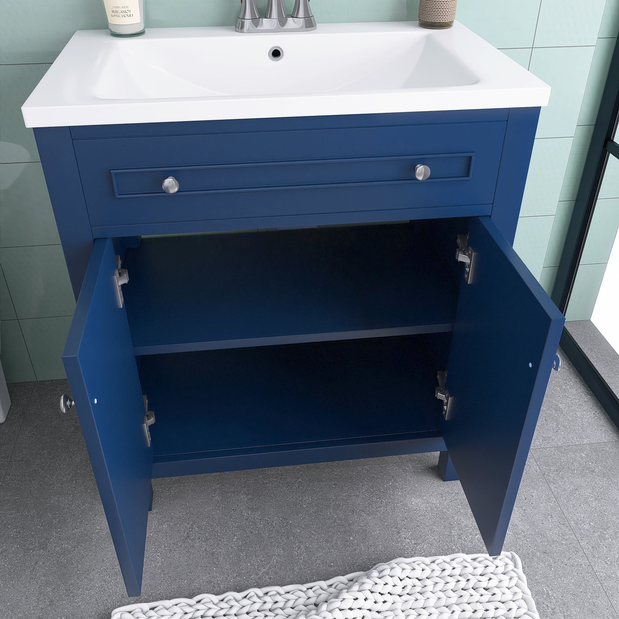 30 Inches MDF Freestanding Bathroom Vanity Set with Open Storage Shelf