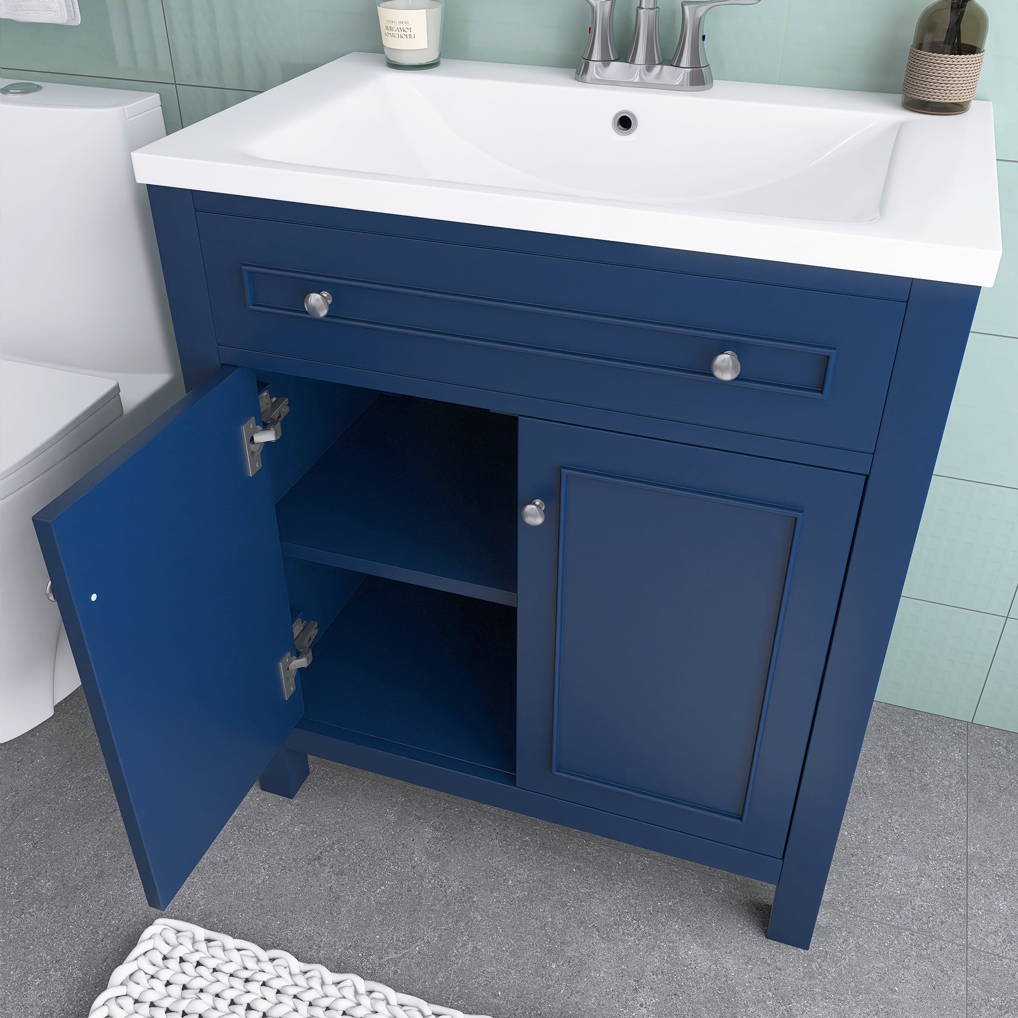 30 Inches MDF Freestanding Bathroom Vanity Set with Adjustable Shelf