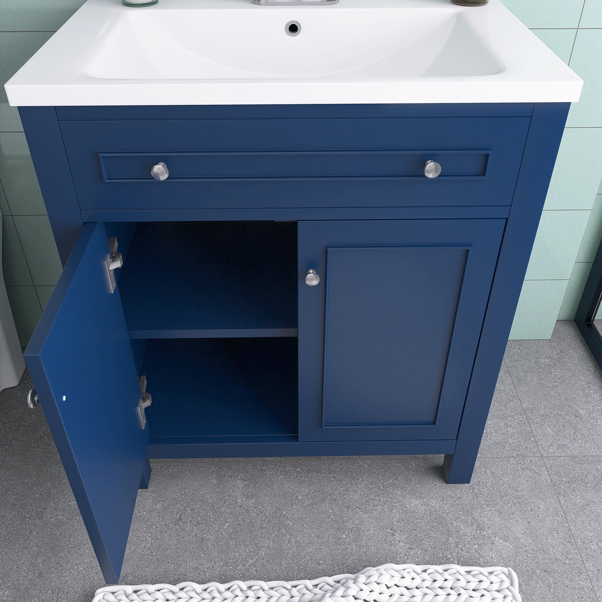 30 Inches MDF Freestanding Bathroom Vanity Set with Adjustable Shelf