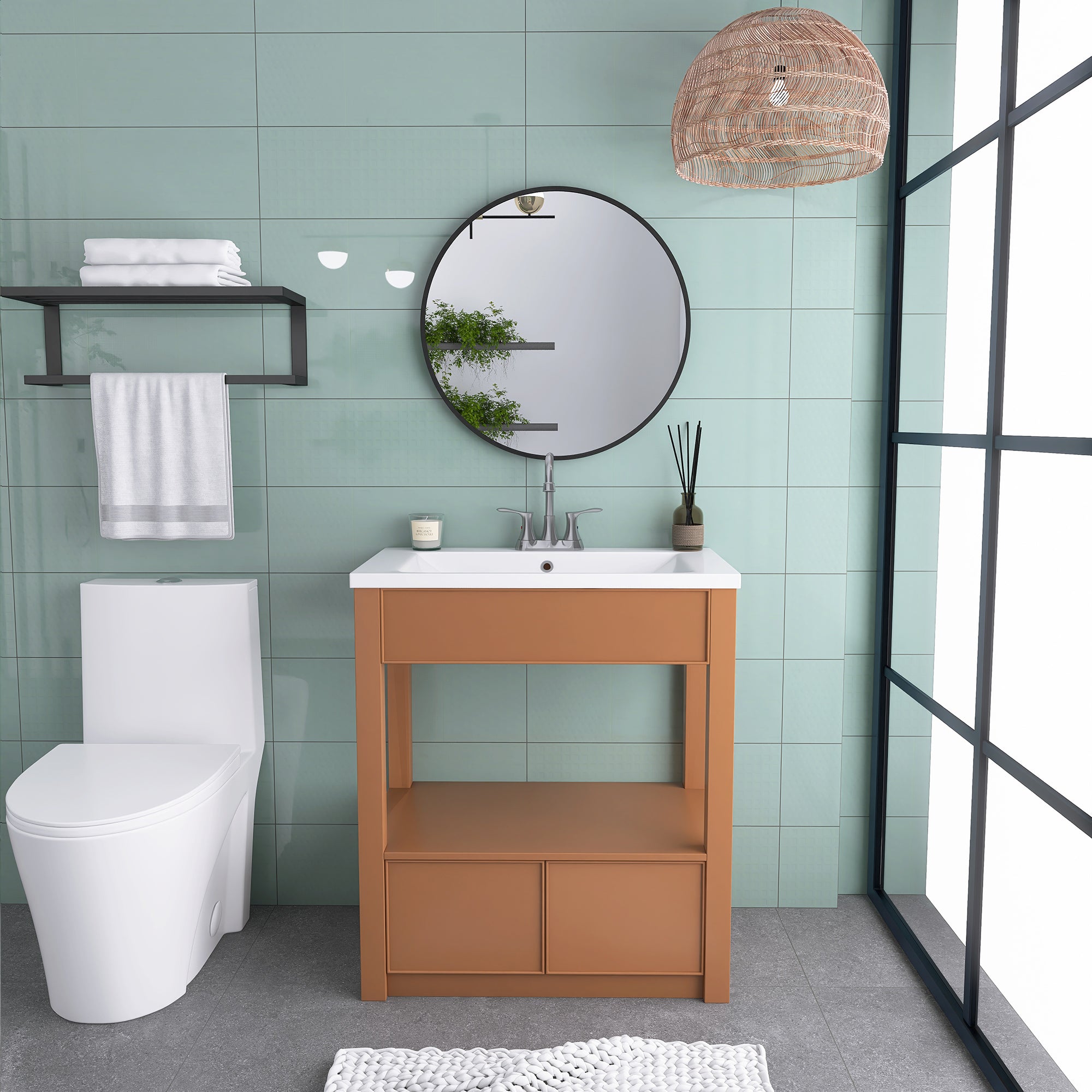30 Inches MDF Freestanding Bathroom Vanity Set with Open Storage Shelf