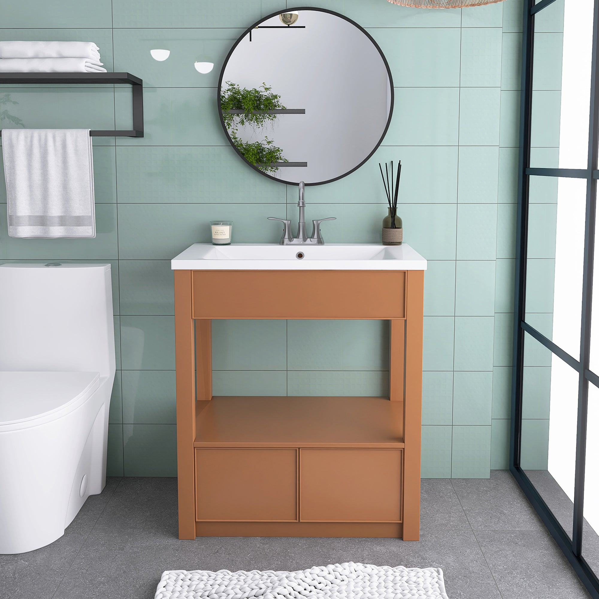 30 Inches MDF Freestanding Bathroom Vanity Set with Adjustable Shelf