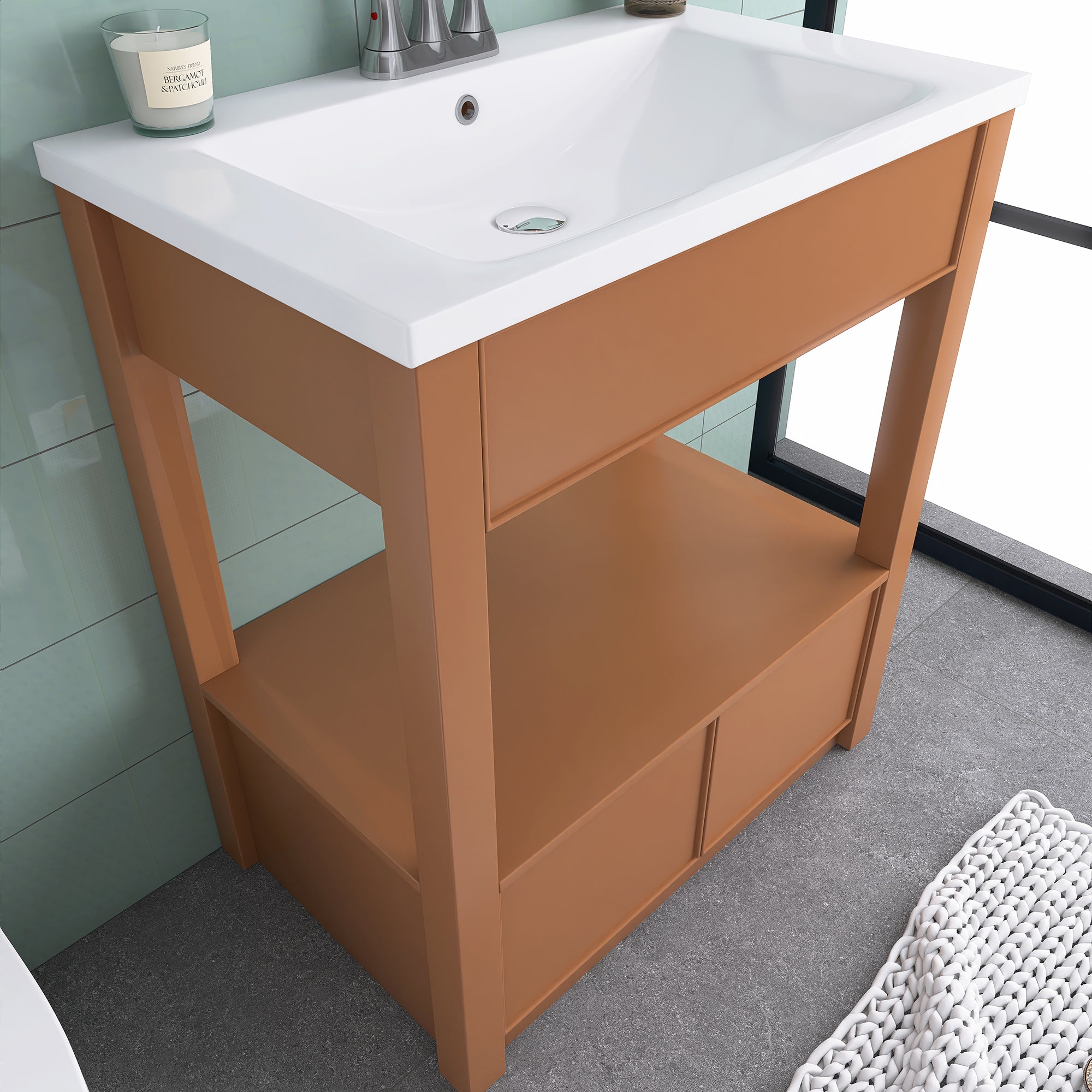 30 Inches MDF Freestanding Bathroom Vanity Set with Adjustable Shelf