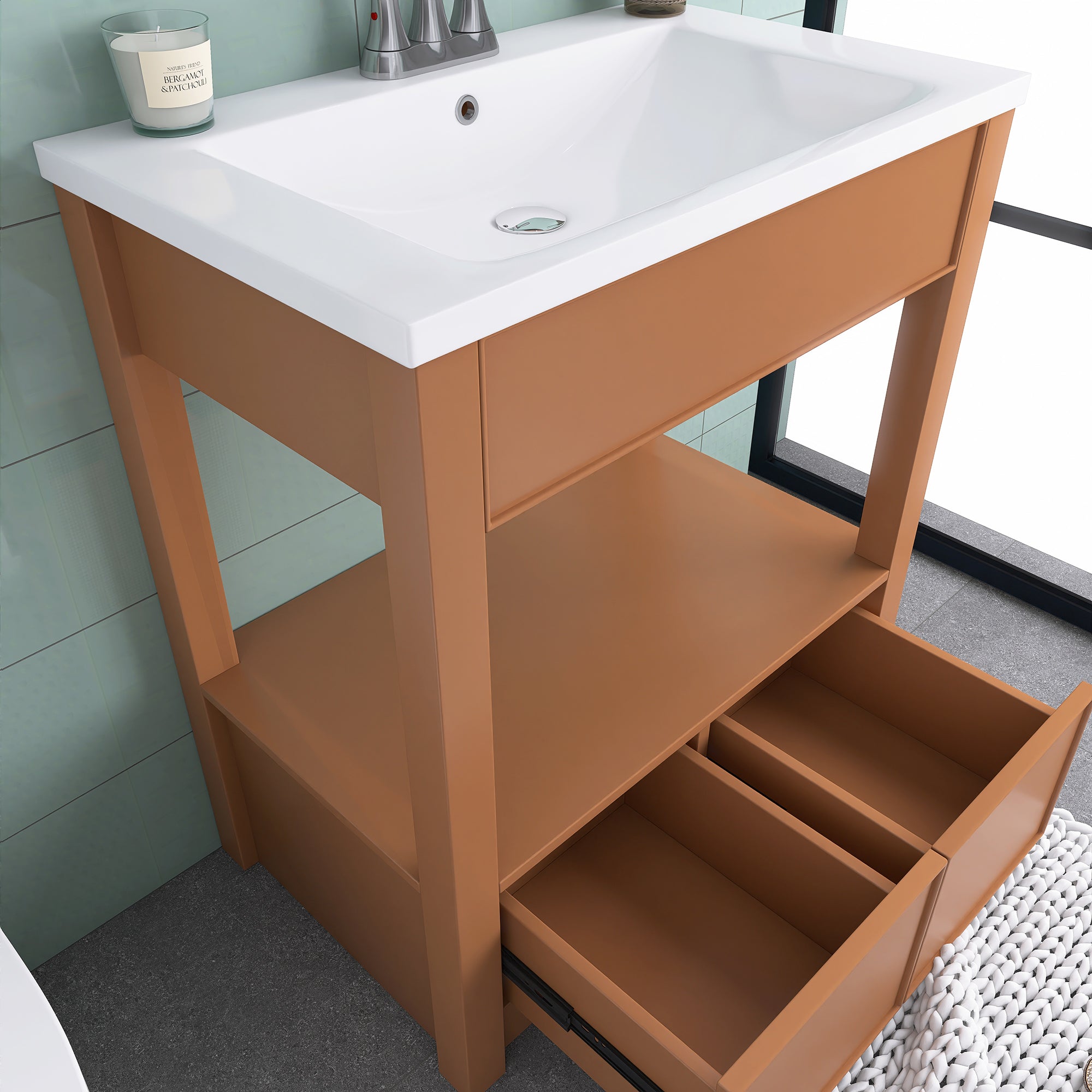 30 Inches MDF Freestanding Bathroom Vanity Set with Adjustable Shelf