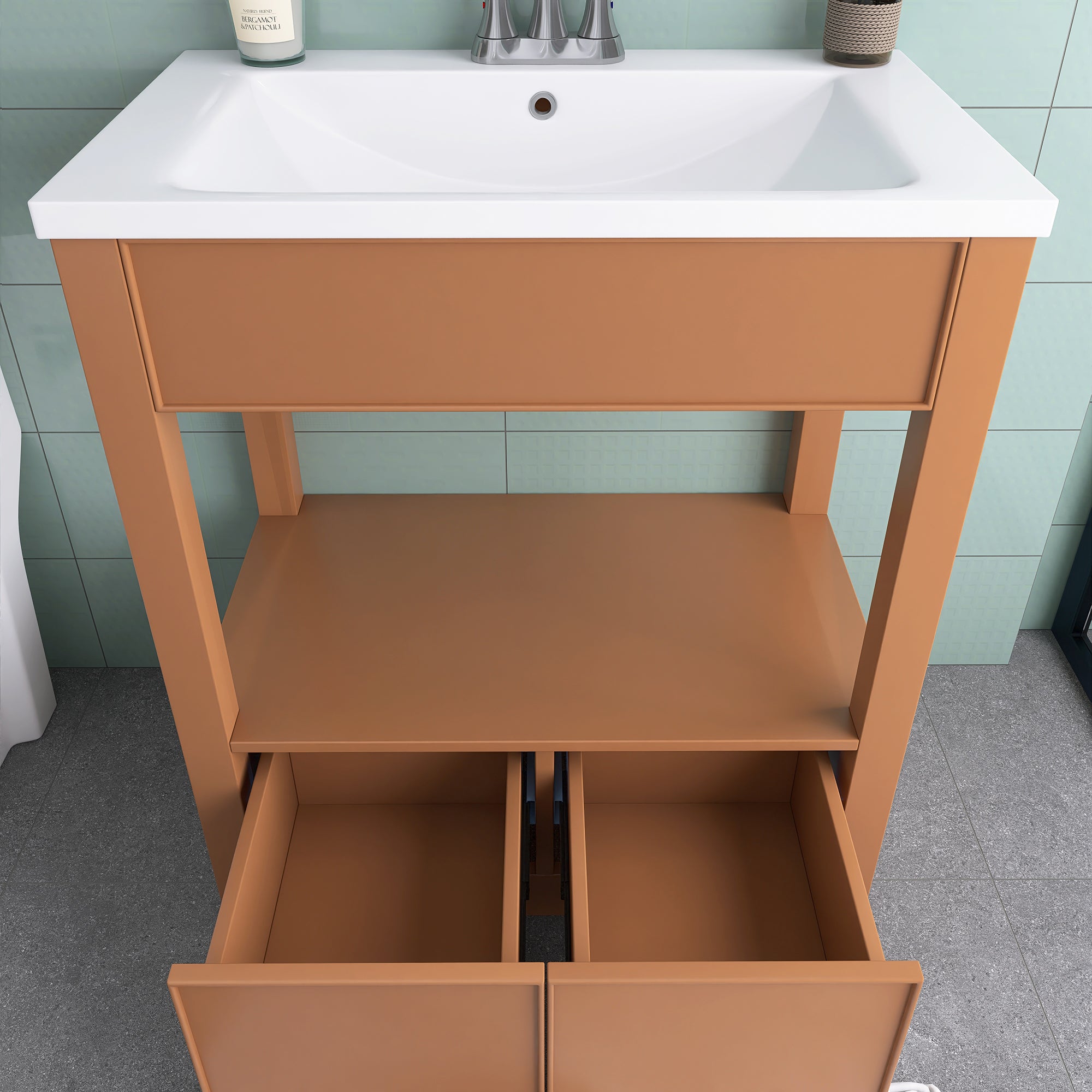 30 Inches MDF Freestanding Bathroom Vanity Set with Adjustable Shelf