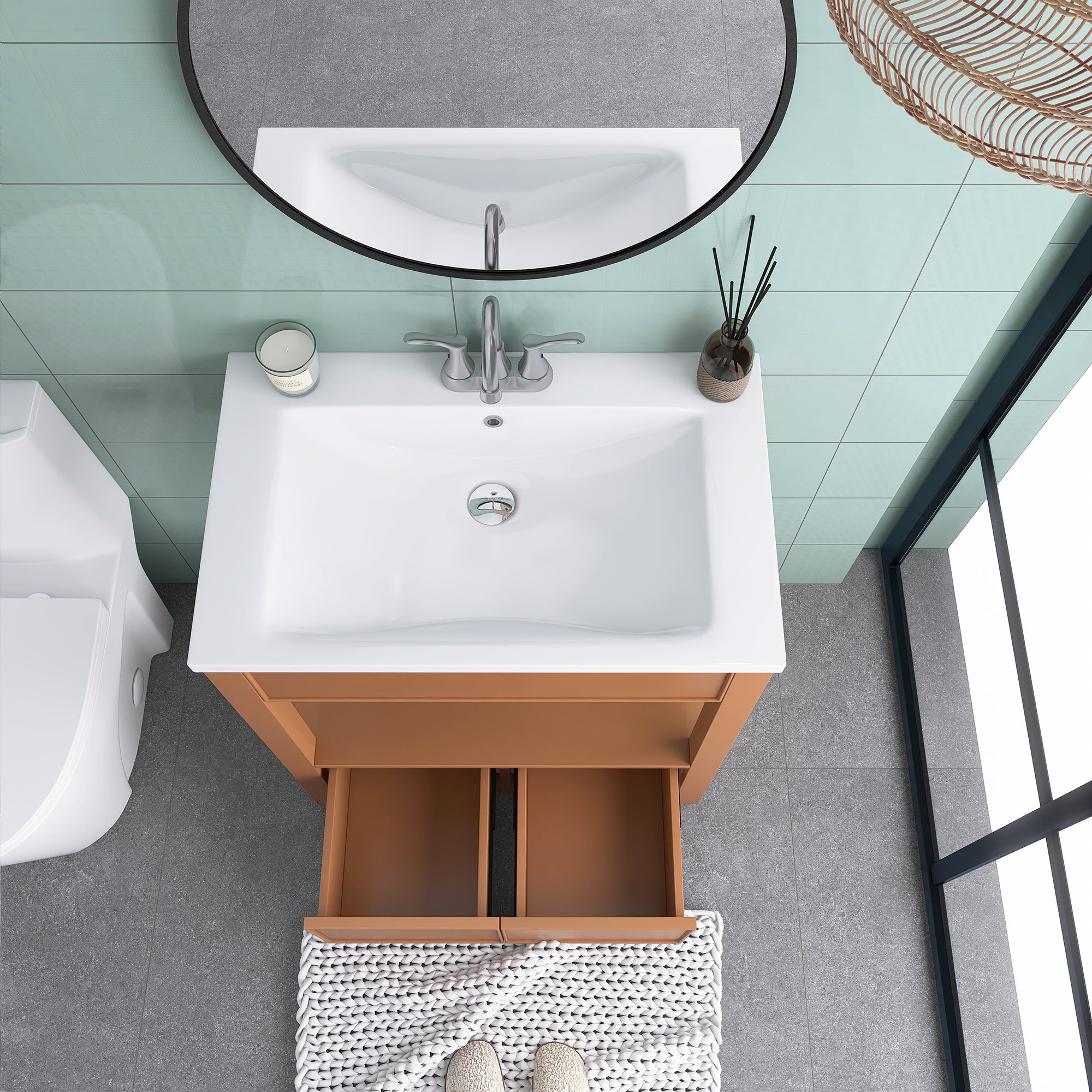 30 Inches MDF Freestanding Bathroom Vanity Set with Open Storage Shelf