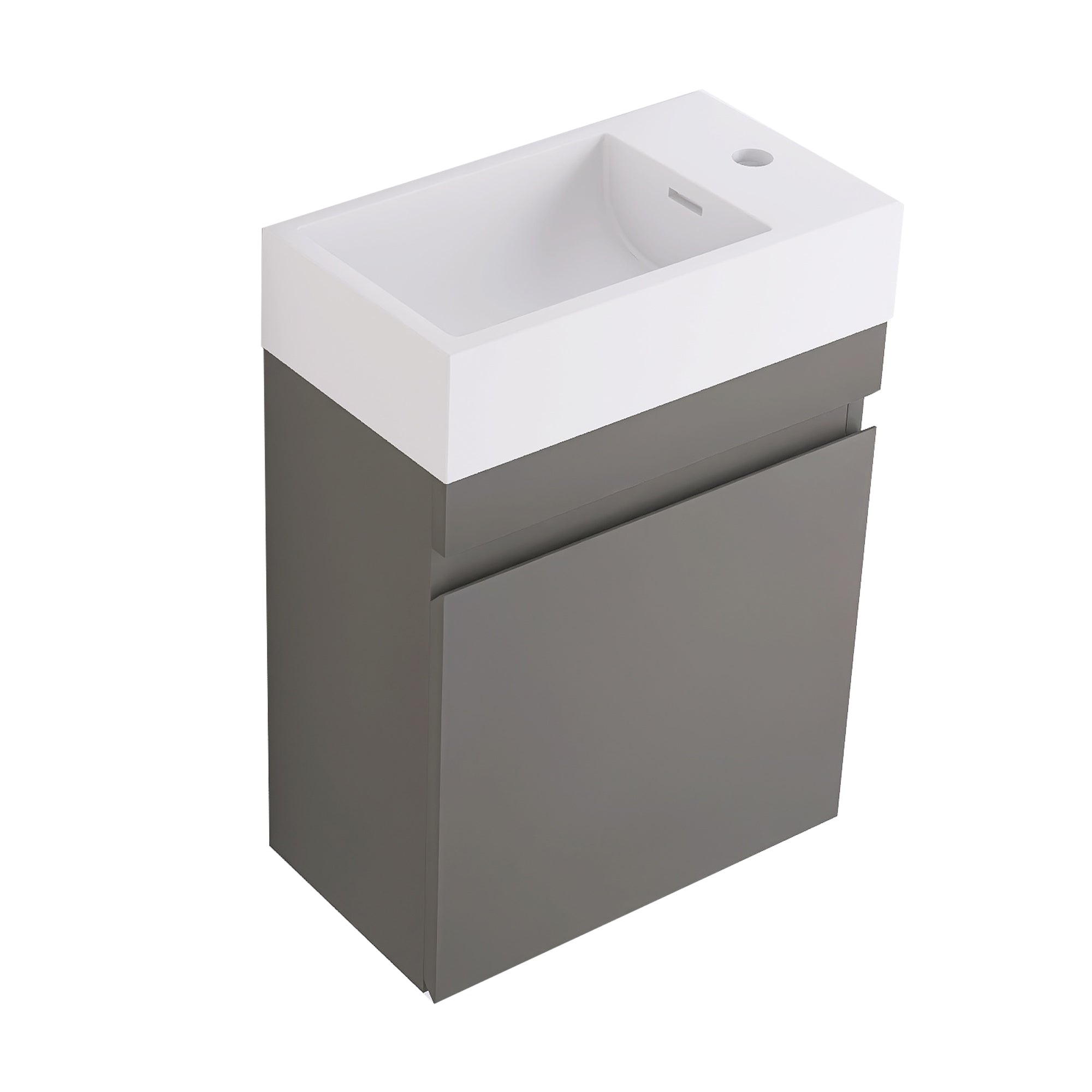 Wall-Mounted Bathroom Vanity Set in Grey with White Integrated Artificial Stone Sink