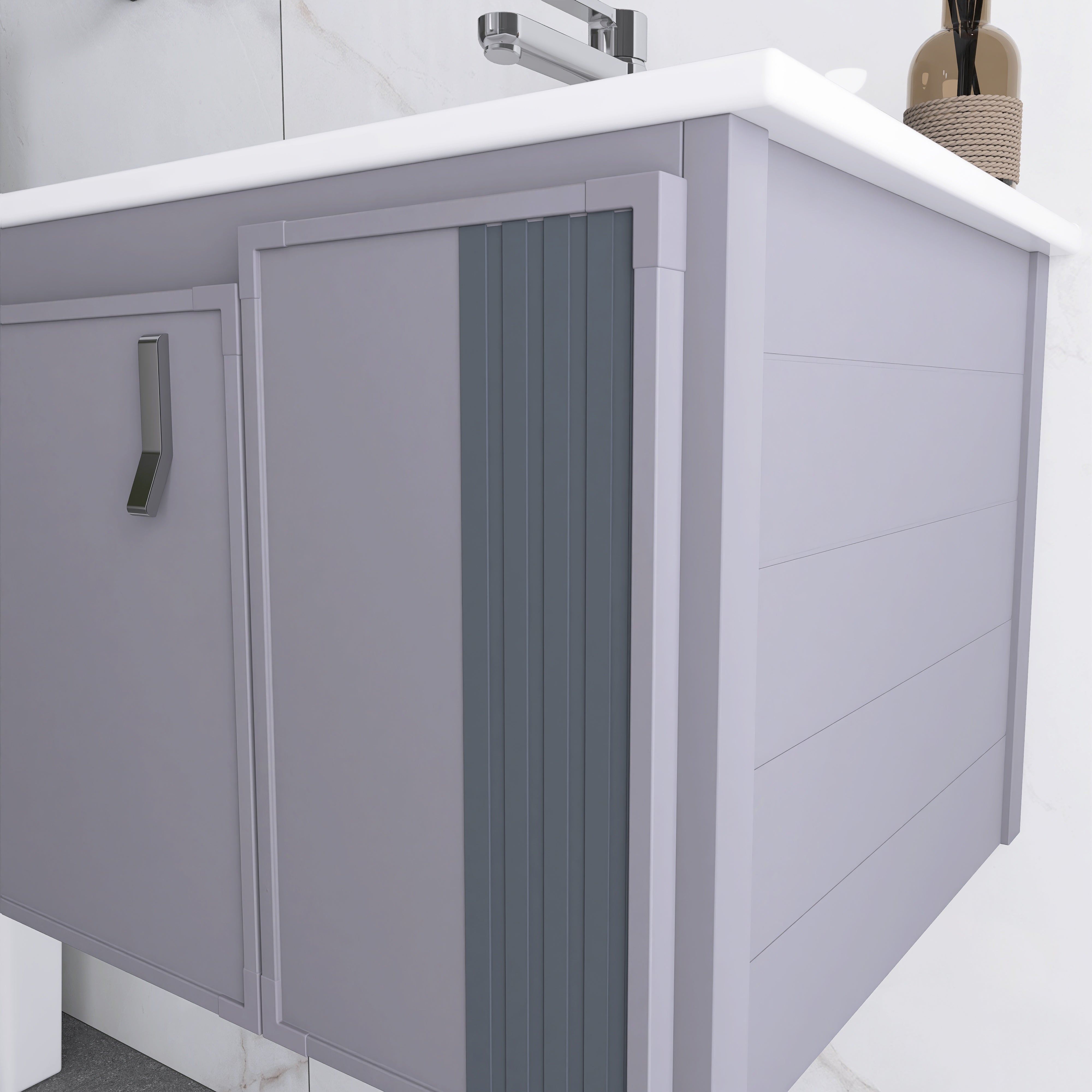 24 Inches Aluminium Wall-Mounted Bathroom Vanity Set with Integrated Ceramic Sink