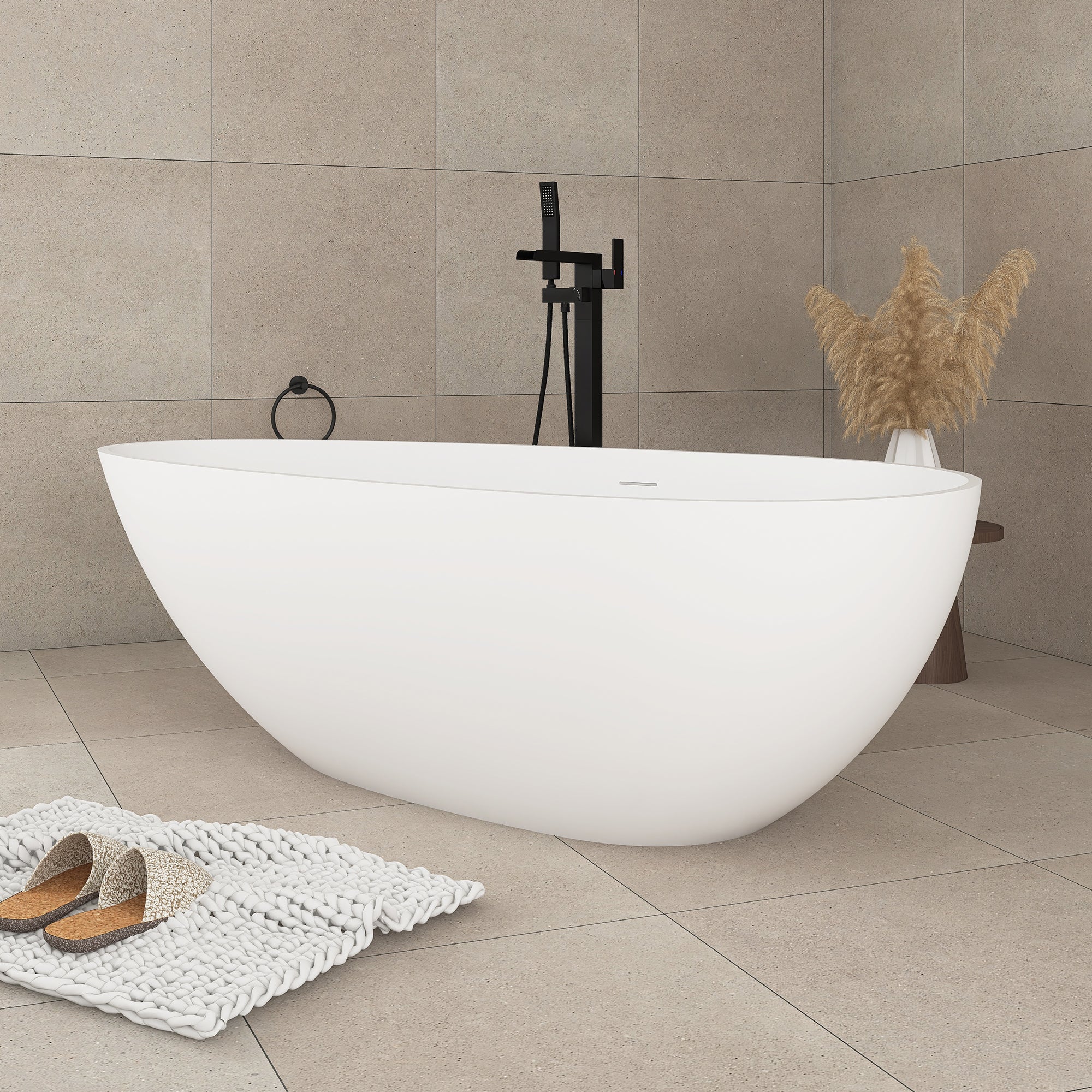Solid Surface Freestanding Bathtub in Matte White