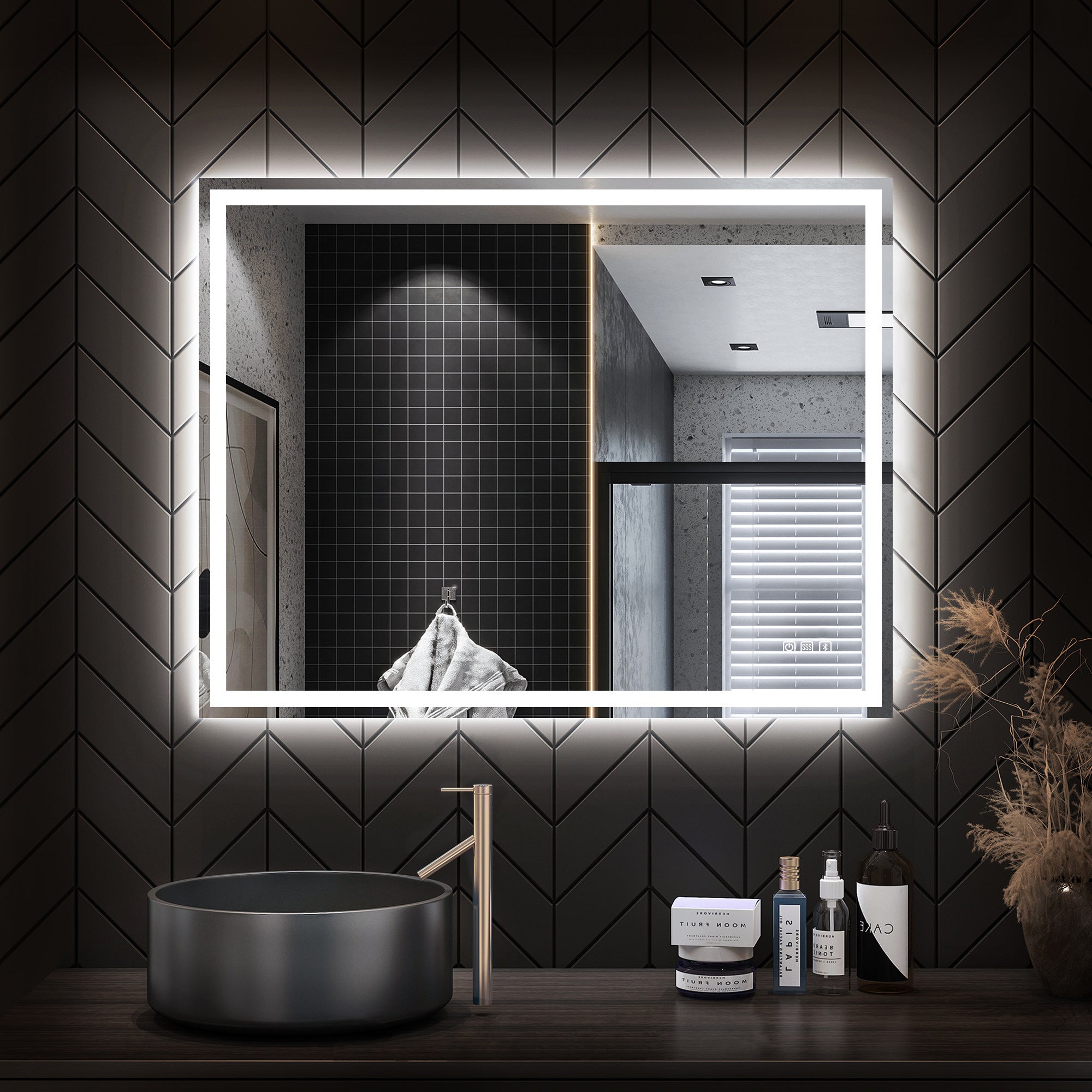 Round Frameless Anti-Fog Multi-functional Wall-Mount LED Bathroom Vanity Mirror