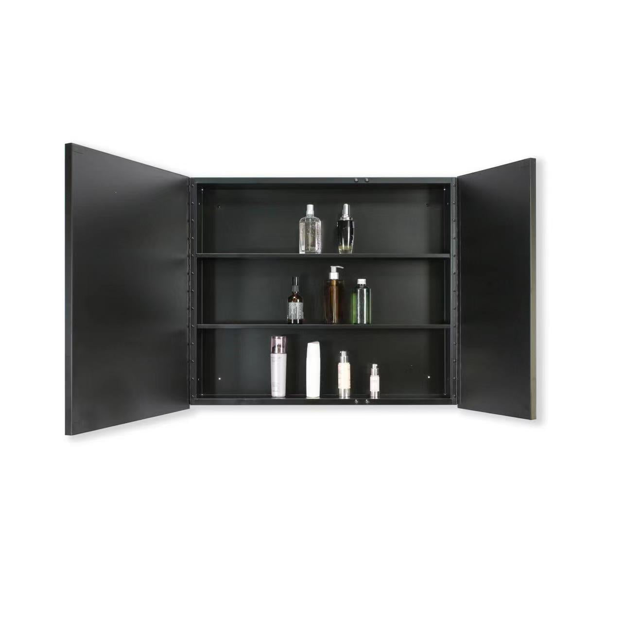 30 in. W x 26 in. H Black Framed Wall Mounted or Recessed Bathroom Medicine Cabinet with Mirror