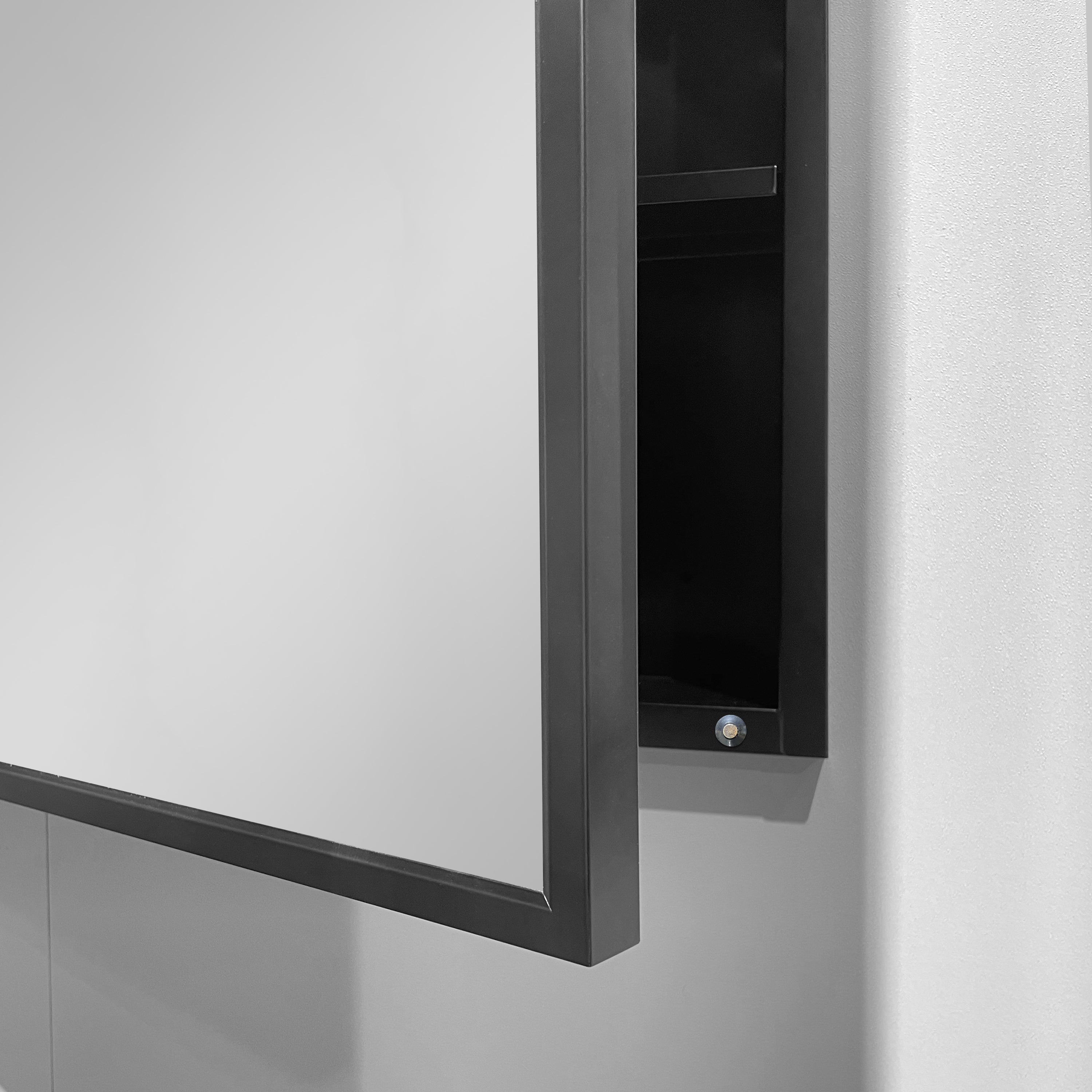30 in. W x 26 in. H Black Framed Wall Mounted or Recessed Bathroom Medicine Cabinet with Mirror