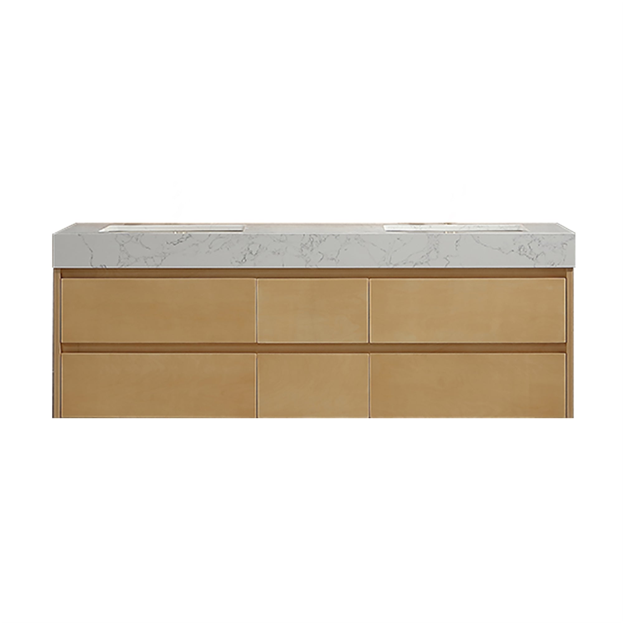 36 Inch Solid Wood Wall-Mounted Bathroom Vanity Set in Maple with Engineered Stone and Ceramic Sink