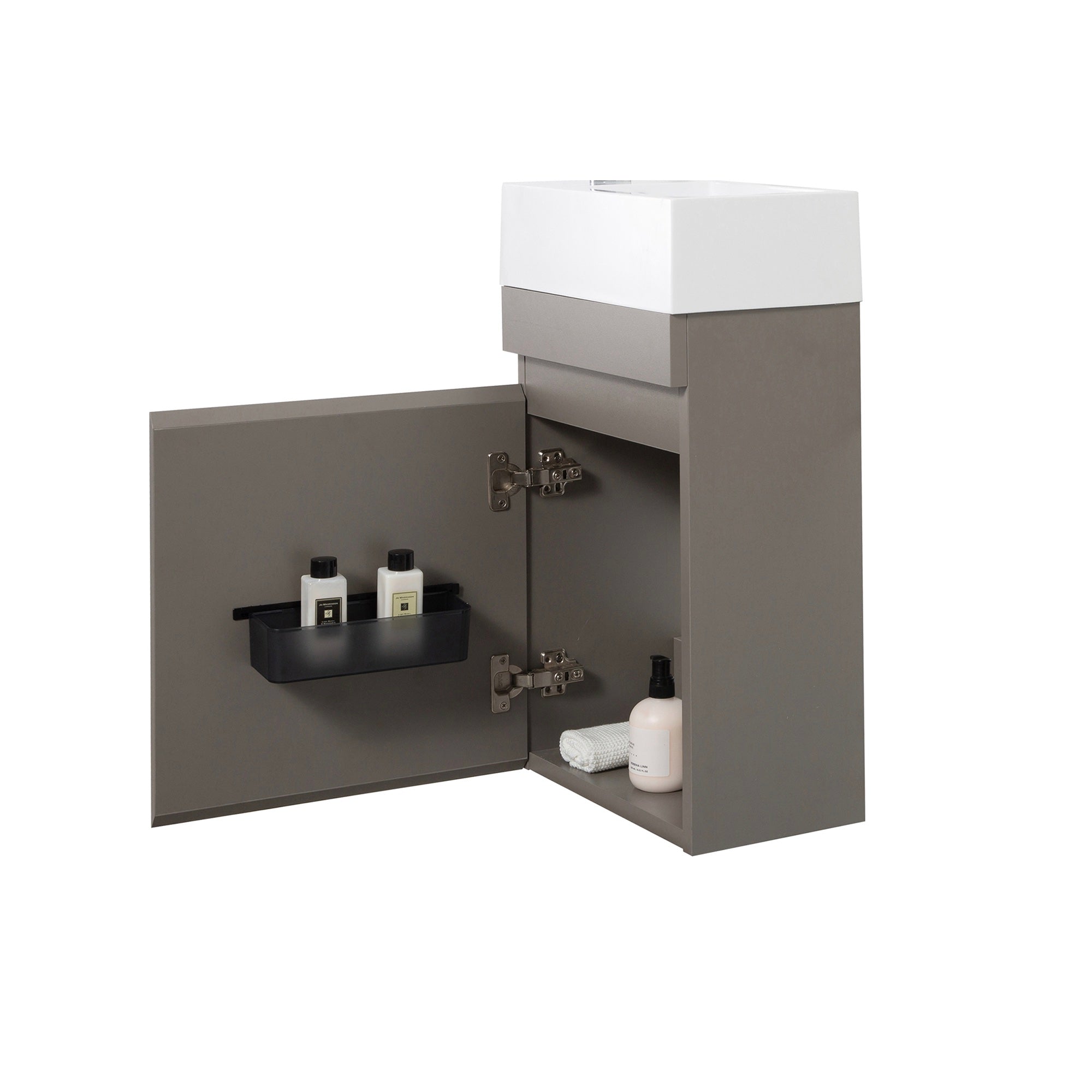 Wall-Mounted Bathroom Vanity Set in Grey with White Integrated Artificial Stone Sink