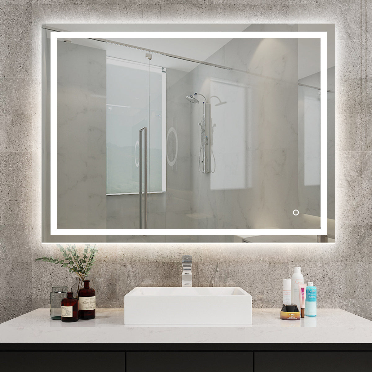 Round Frameless Anti-Fog Multi-functional Wall-Mount LED Bathroom Vanity Mirror
