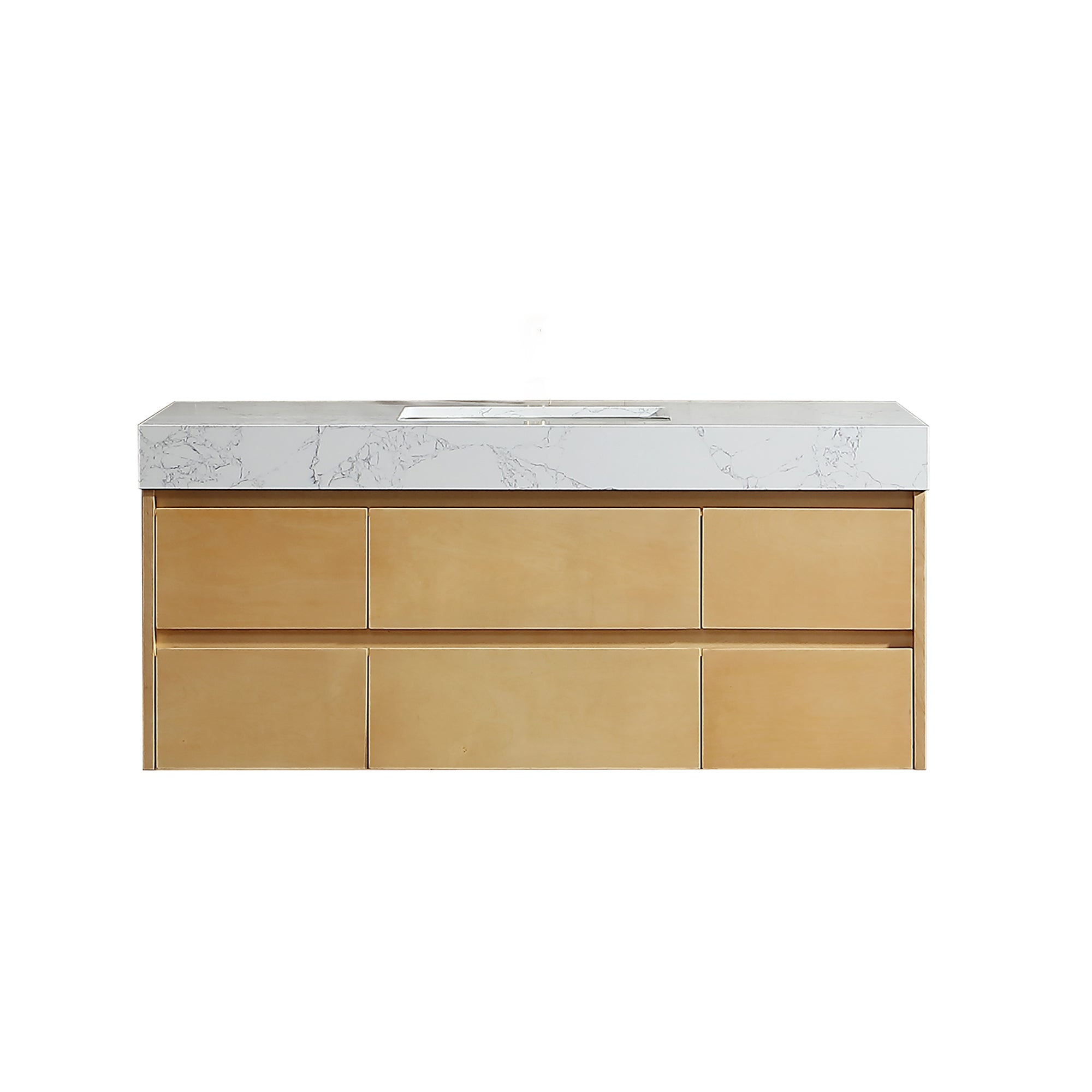 36 Inch Solid Wood Wall-Mounted Bathroom Vanity Set in Maple with Engineered Stone and Ceramic Sink