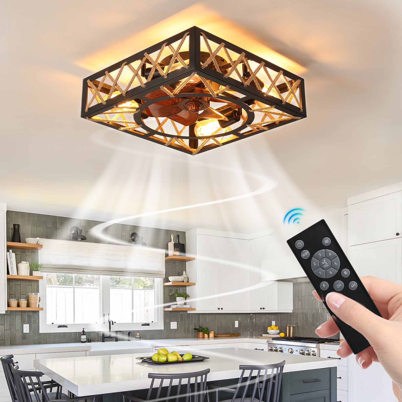 20 in. W x 6 in. H Iron Ceiling Fan in Black with LED Lights