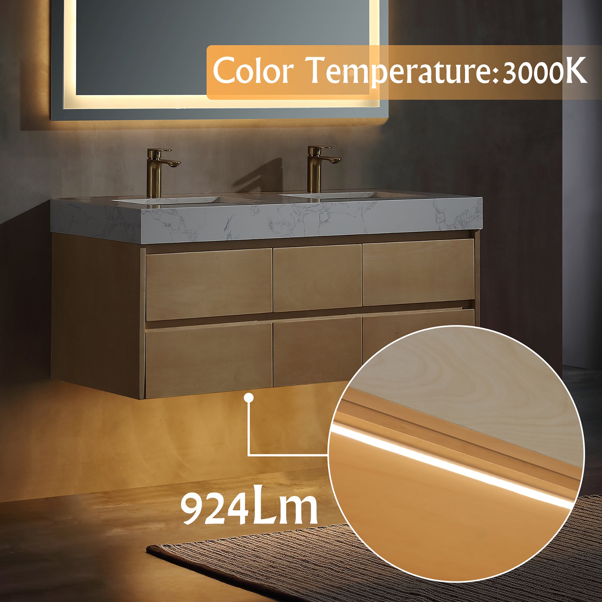 36 Inch Solid Wood Wall-Mounted Bathroom Vanity Set in Maple with Engineered Stone and Ceramic Sink