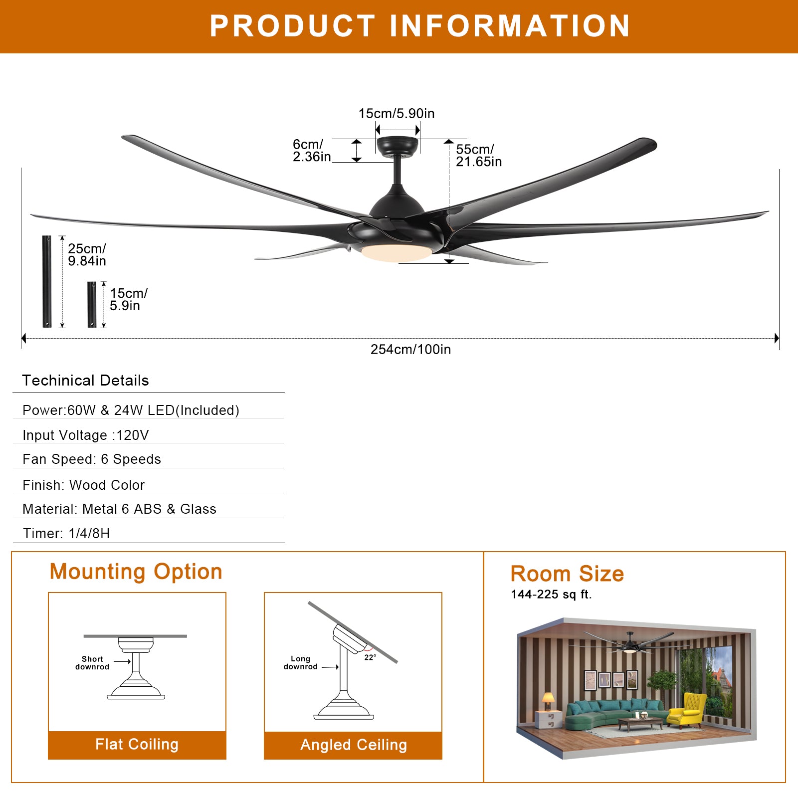 20 in. W x 6 in. H Iron Ceiling Fan in Black with LED Lights
