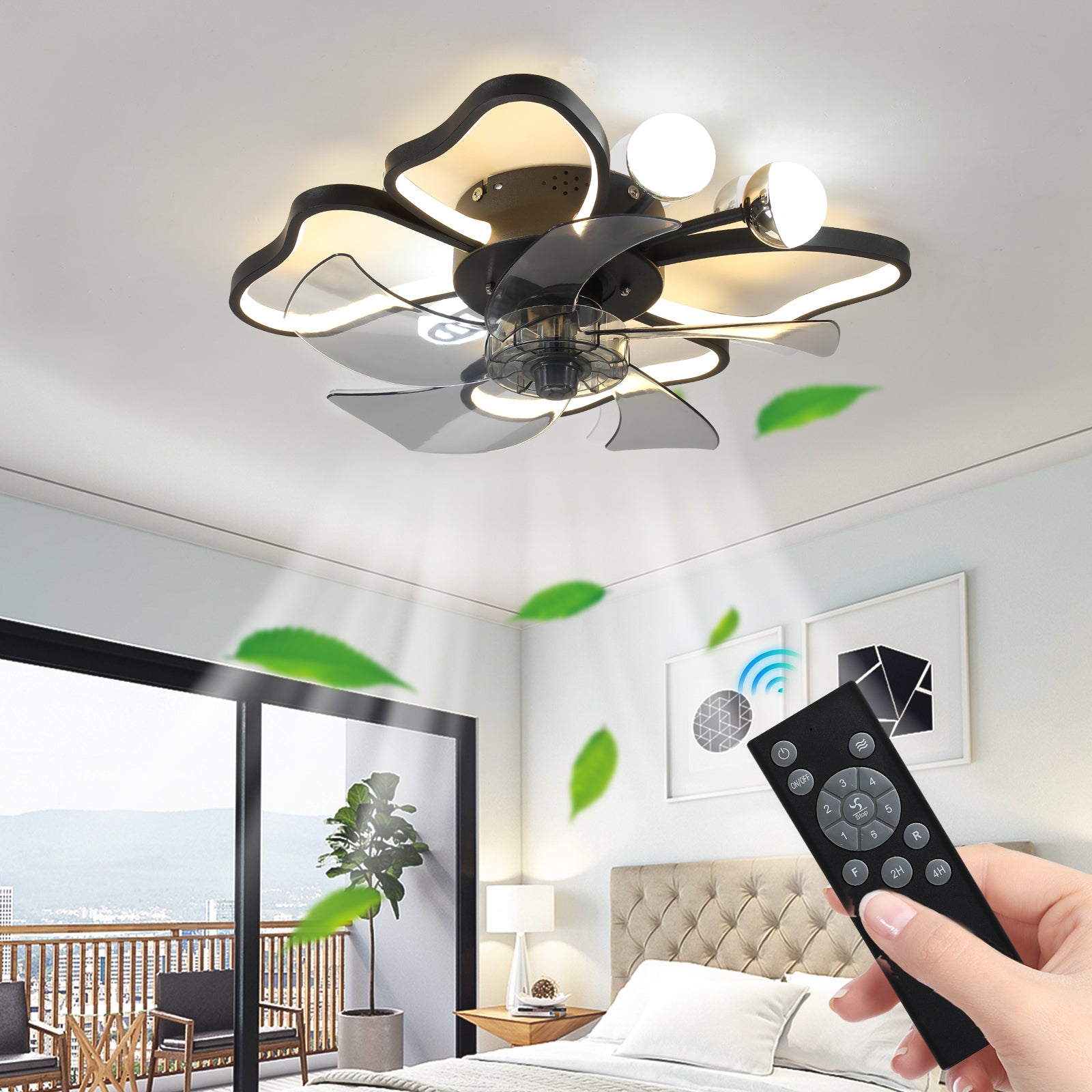 20 in. W x 6 in. H Iron Ceiling Fan in Black with LED Lights