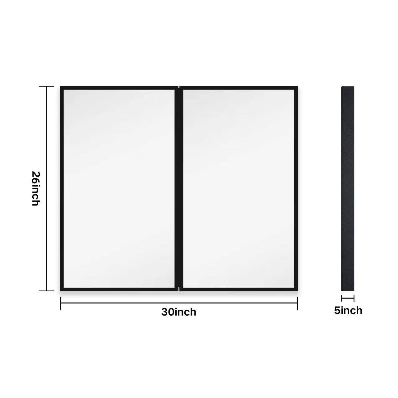 30 in. W x 26 in. H Black Framed Wall Mounted or Recessed Bathroom Medicine Cabinet with Mirror
